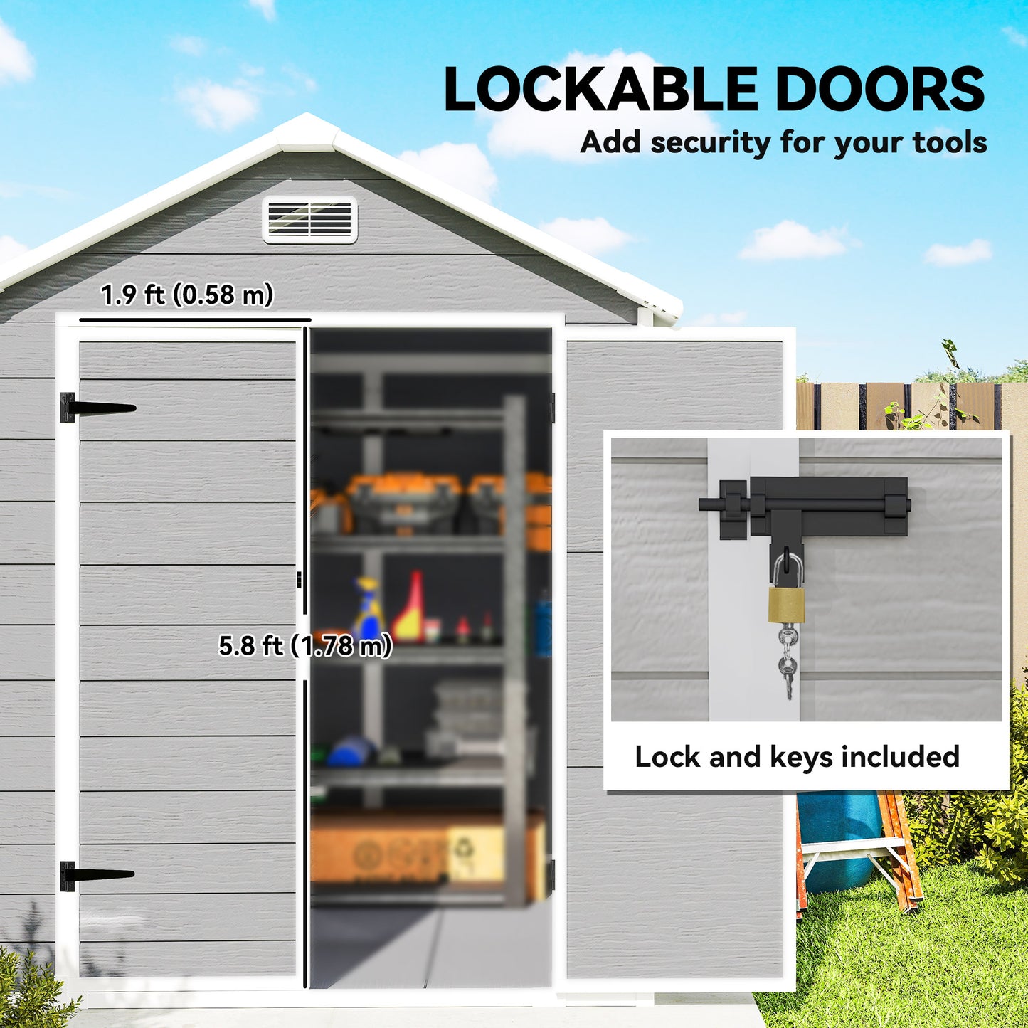 6 x 5ft Garden Shed, Plastic Shed with Floor, Window