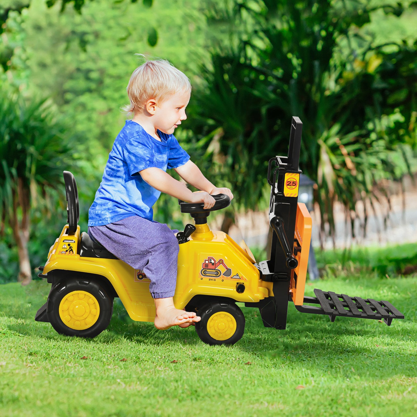Kids Ride-On Construction Car, with Fork, Tray, Sounds