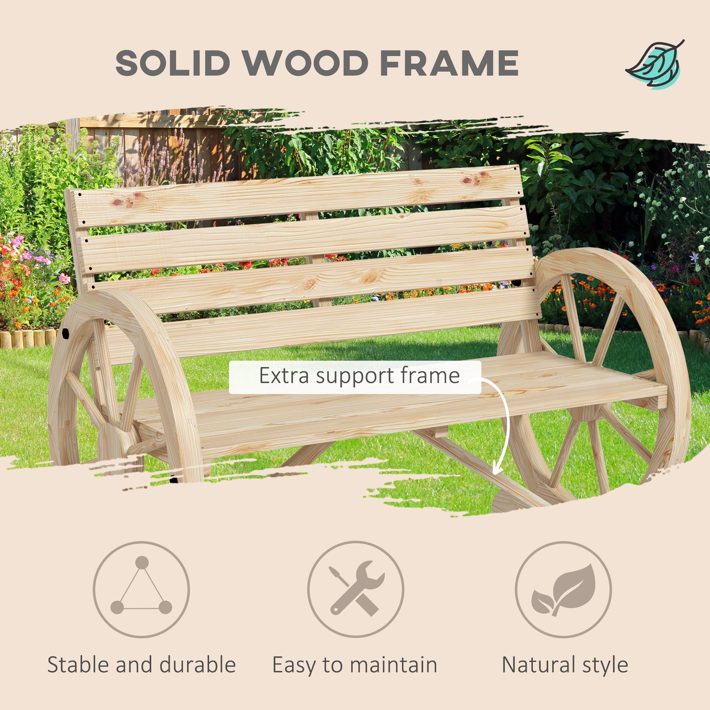 Wagon Wheel Chair Bench Armrest Rustic Loveseat Wood Outdoor Garden