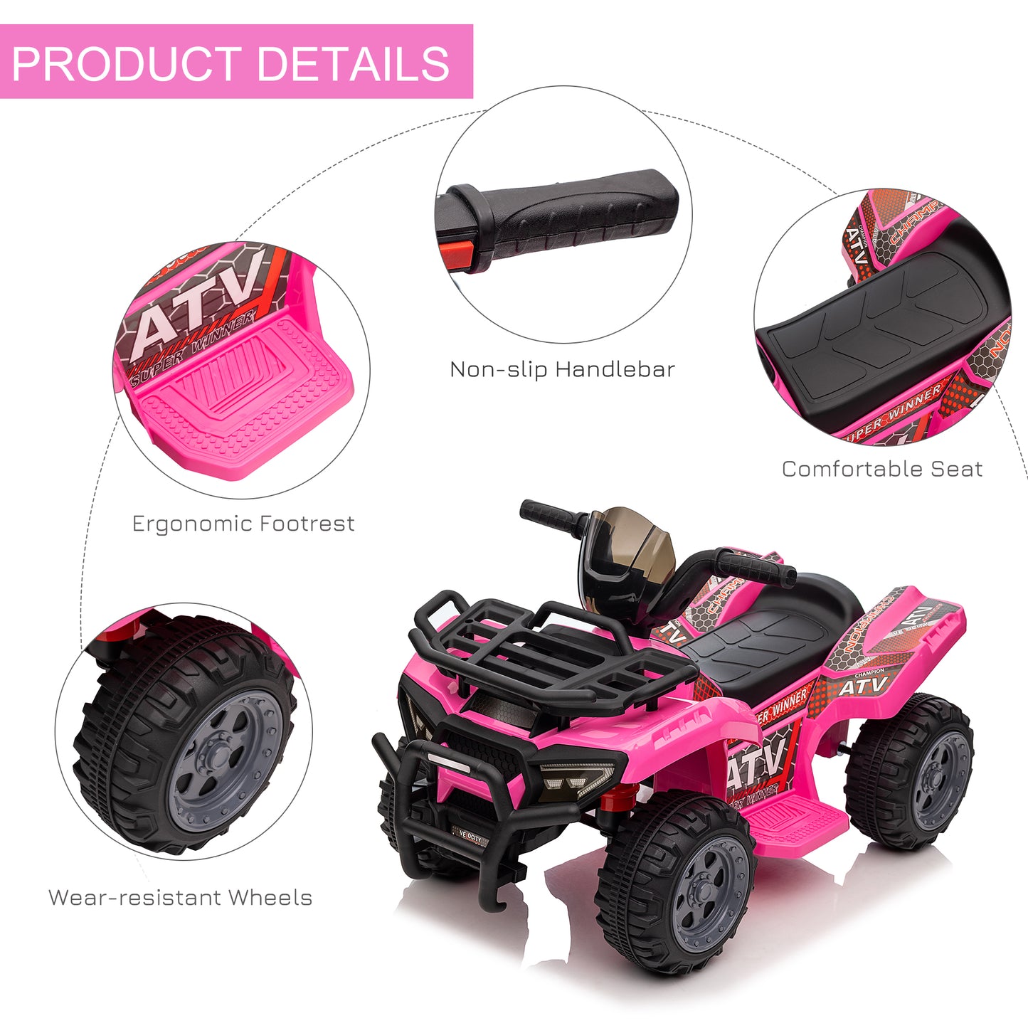 6V Kids Electric Ride on Car Toddlers Quad Bike All Terrain Vehicle