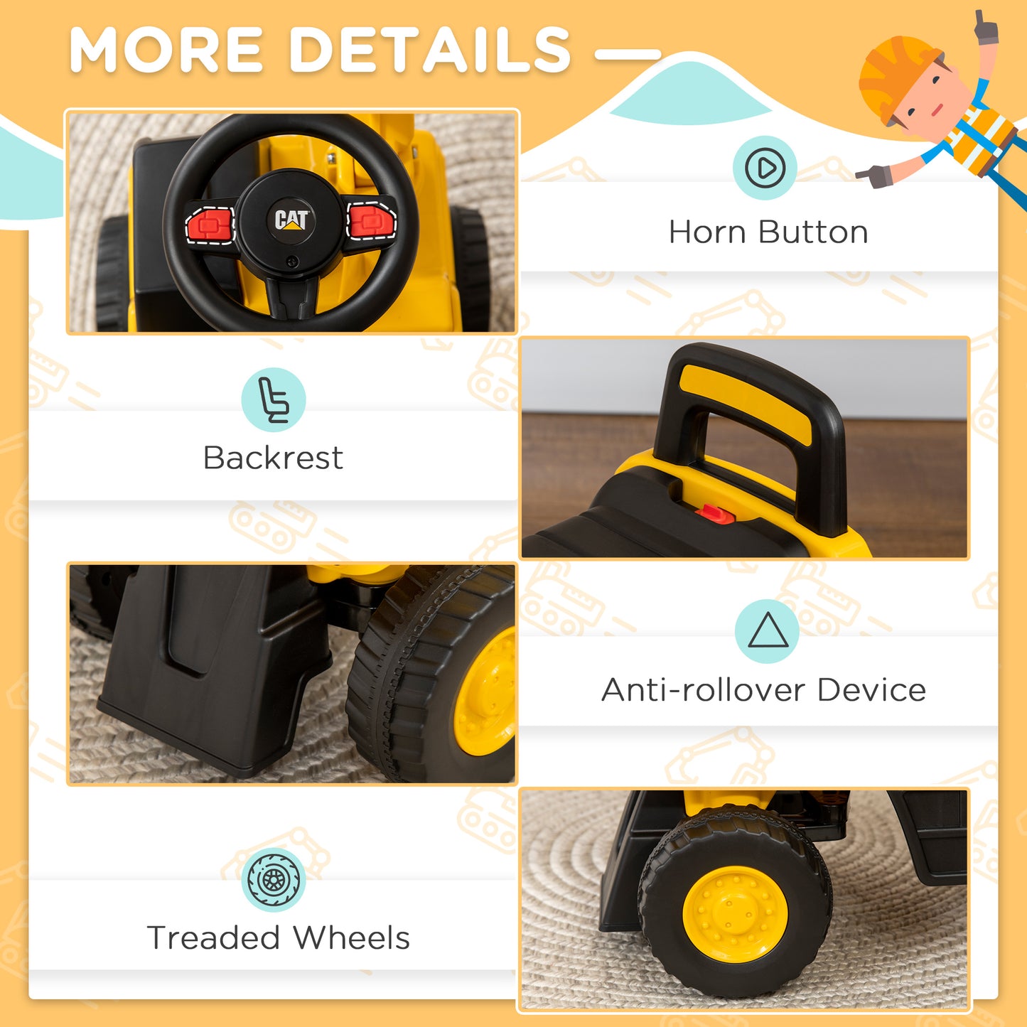 CAT Licensed Kids Ride on Digger Toddler Pretend Construction Play