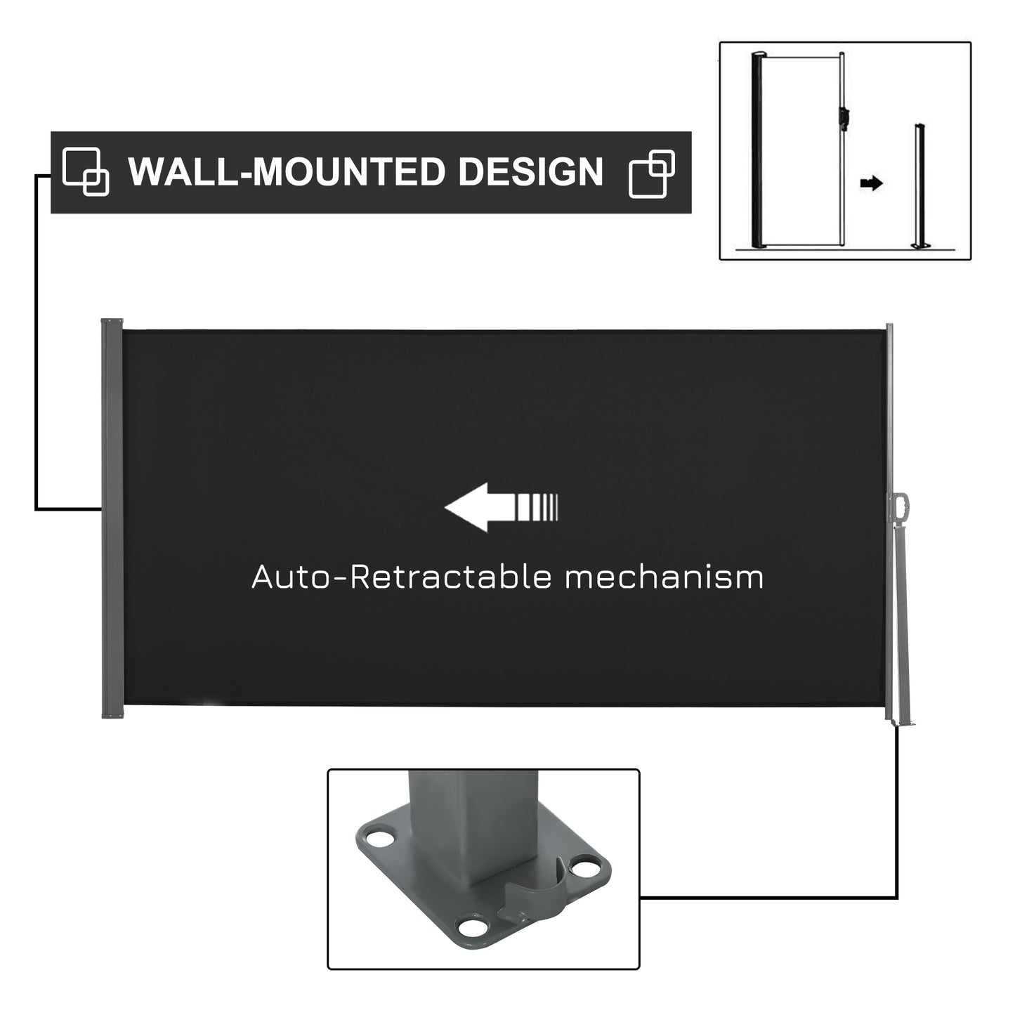 Retractable Sun Side Awning Screen Fence Patio Garden Wall Balcony (1)