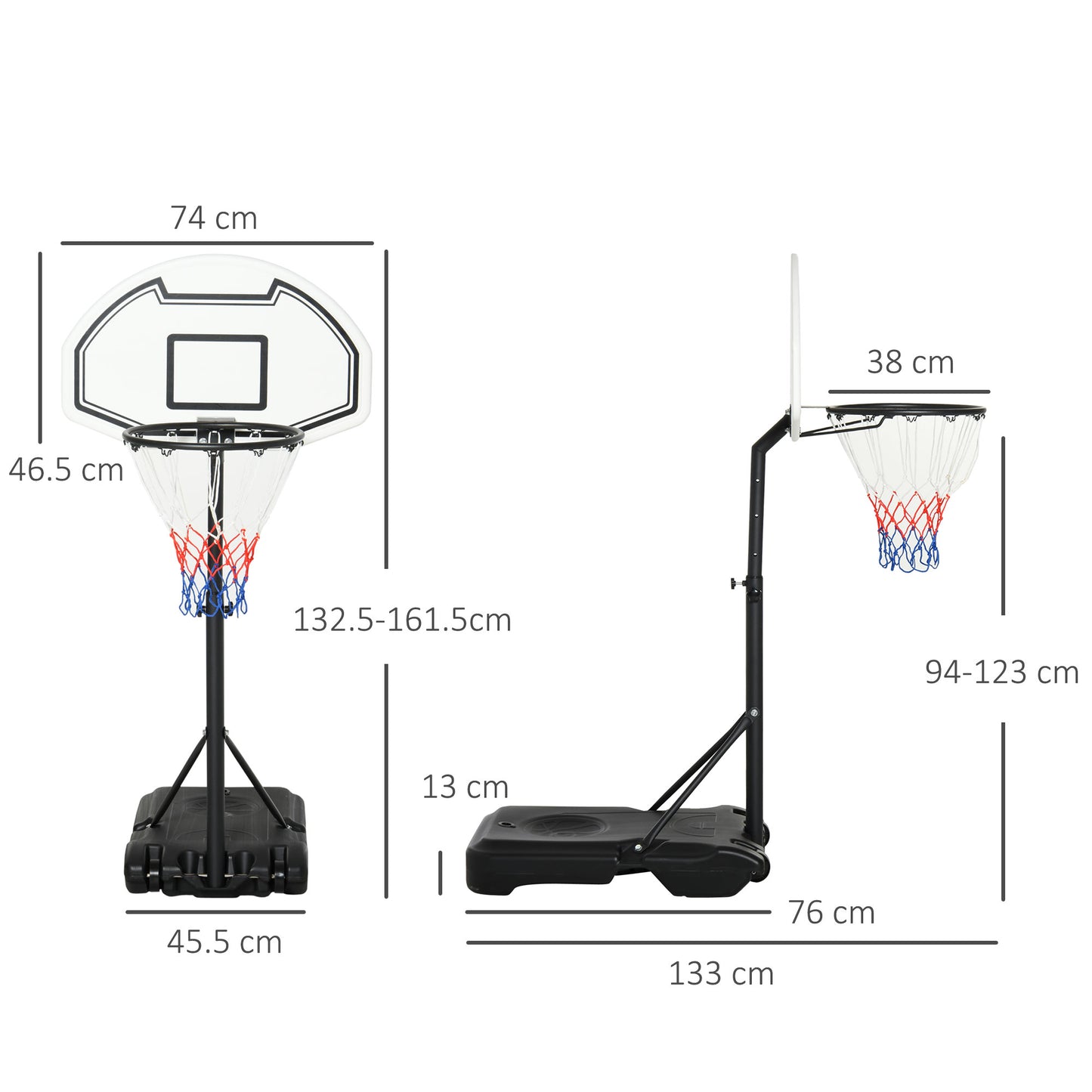 94-123cm Adjustable Height Basketball Hoop and Stand