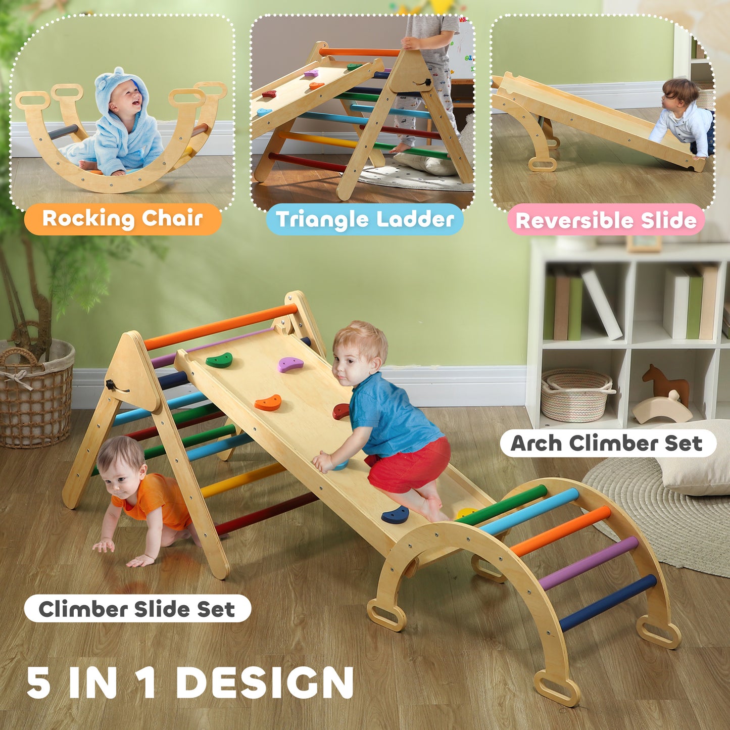 5-in-1 Toddler Climbing Frame with Ramp, Arch, for 18-48 Months