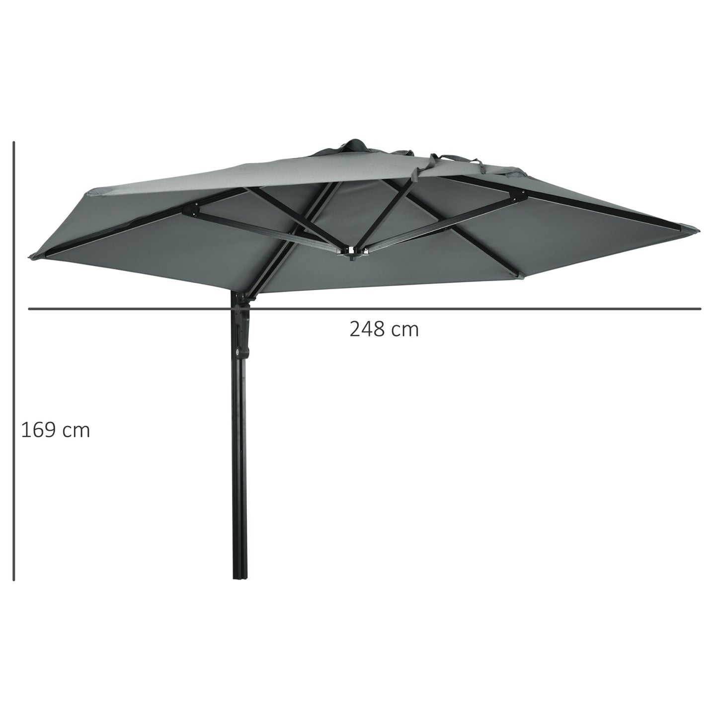 2.5m Wall Mounted Parasol, Hand to Push Outdoor Patio Umbrella