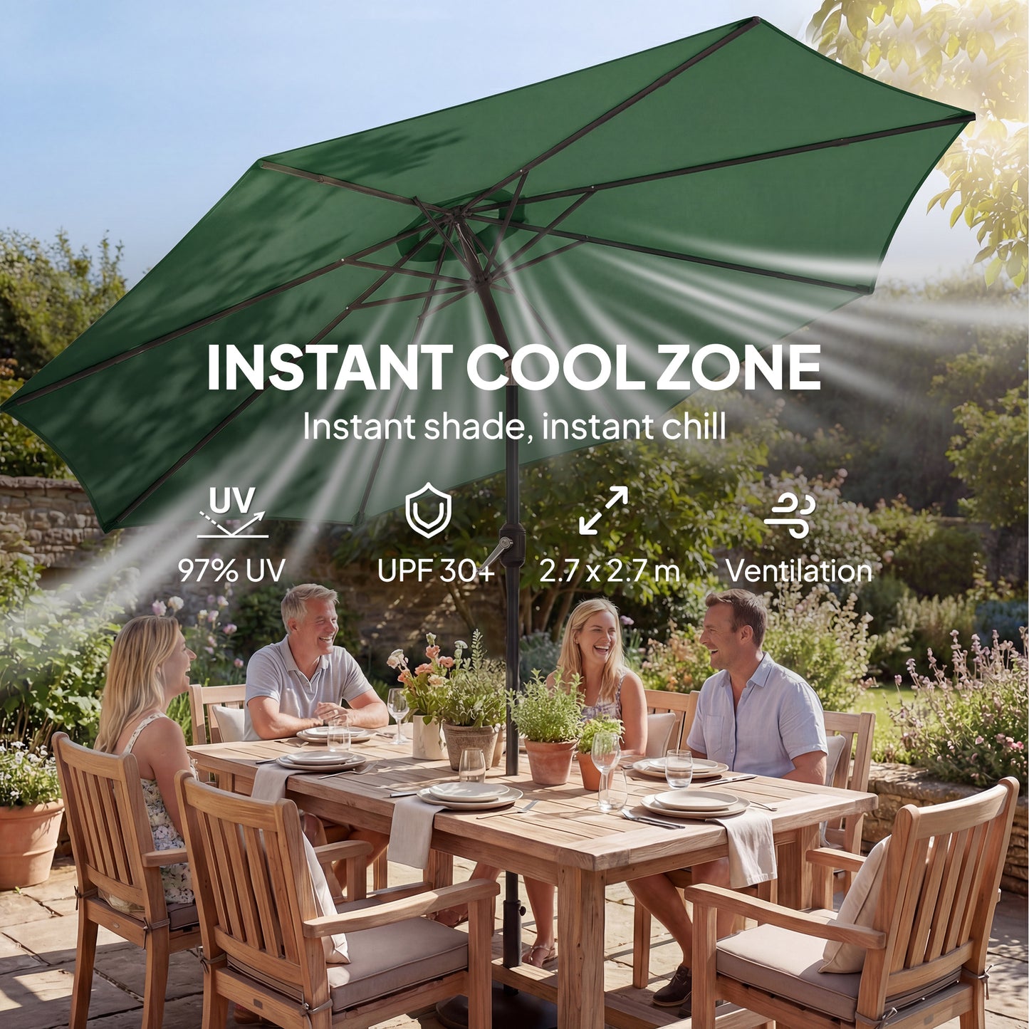 2.7 m Garden Parasol Umbrella with Cross Base and Sandbag