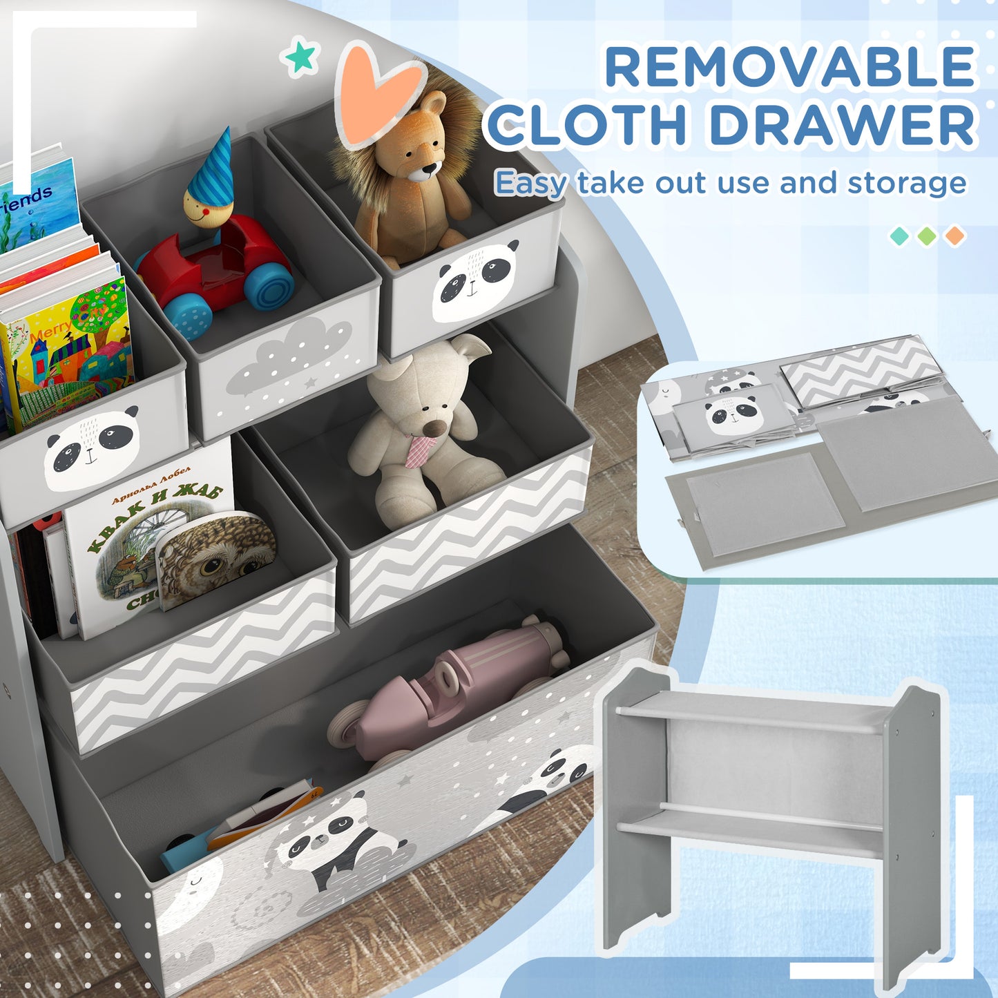 Kids Storage Unit, Toy Storage Organiser, with Six Fabric Bins
