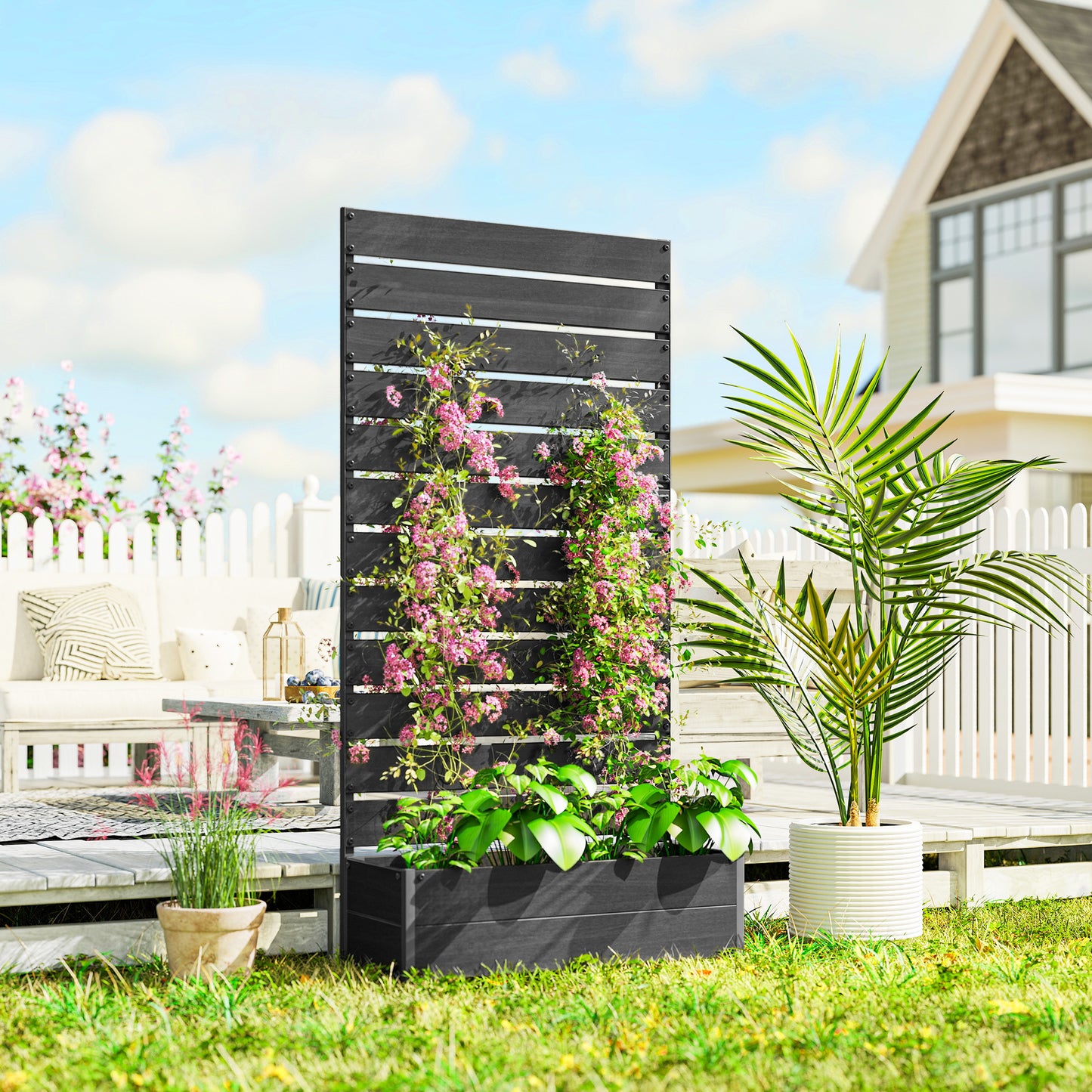 Raised Bed for Garden, Planter with Trellis for Climbing Plants