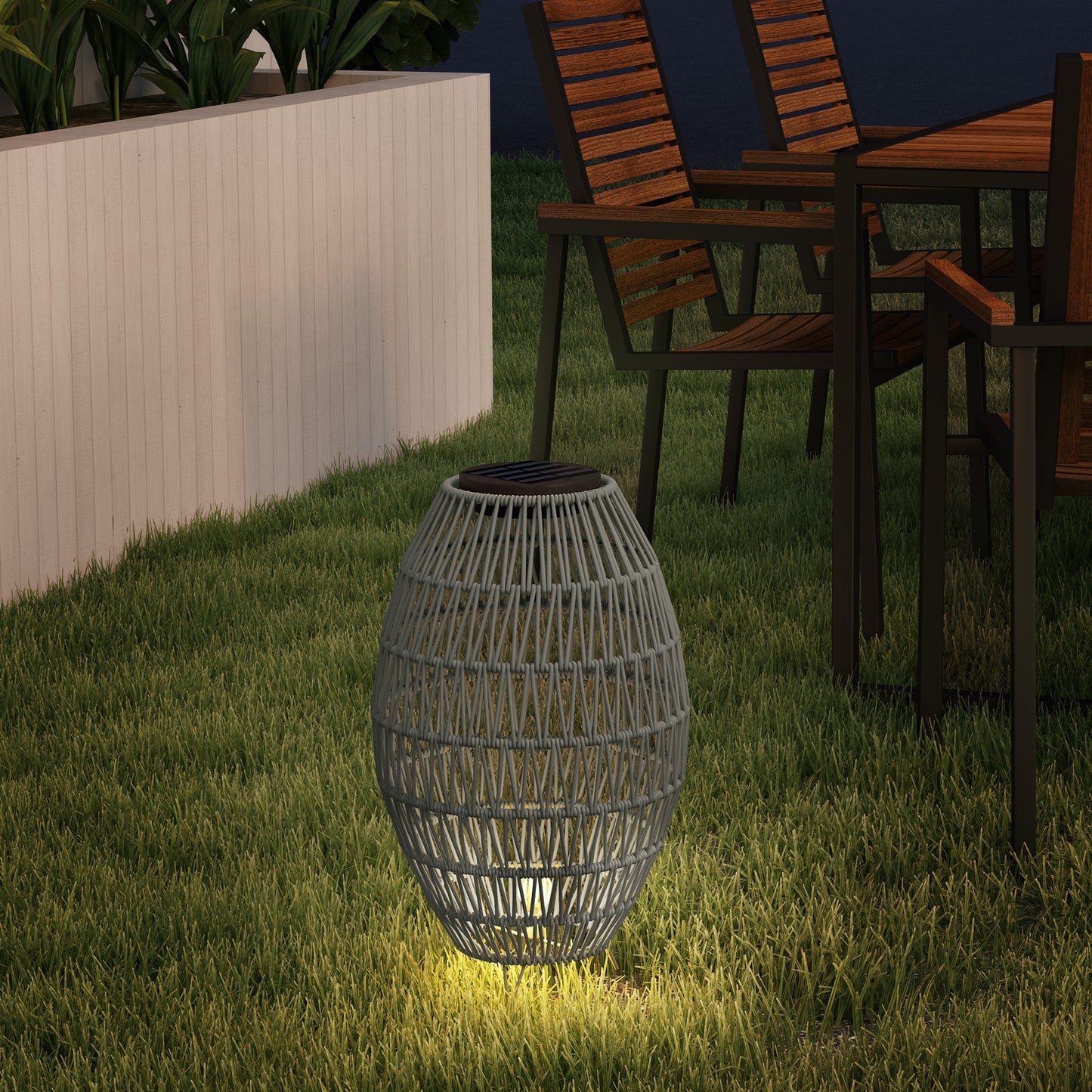 Rattan Solar Lamp, Garden Solar Lantern with Auto On/Off Light