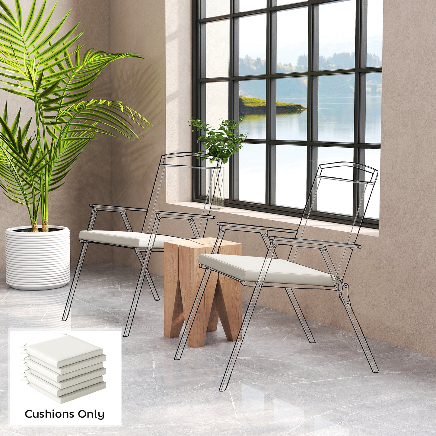 Set of 6 Outdoor Seat Cushions with Machine Washable Cover