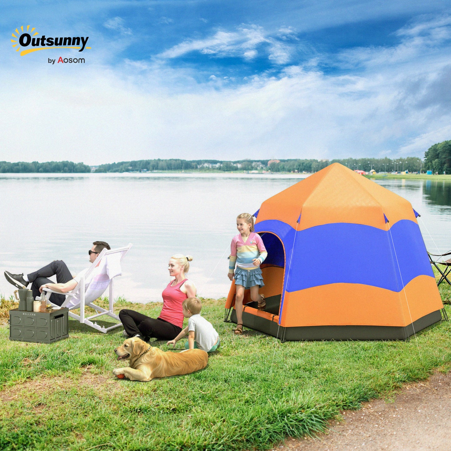 Six Man Hexagon Camping Tent with Hang Hook and Carry Bag - Orange and
