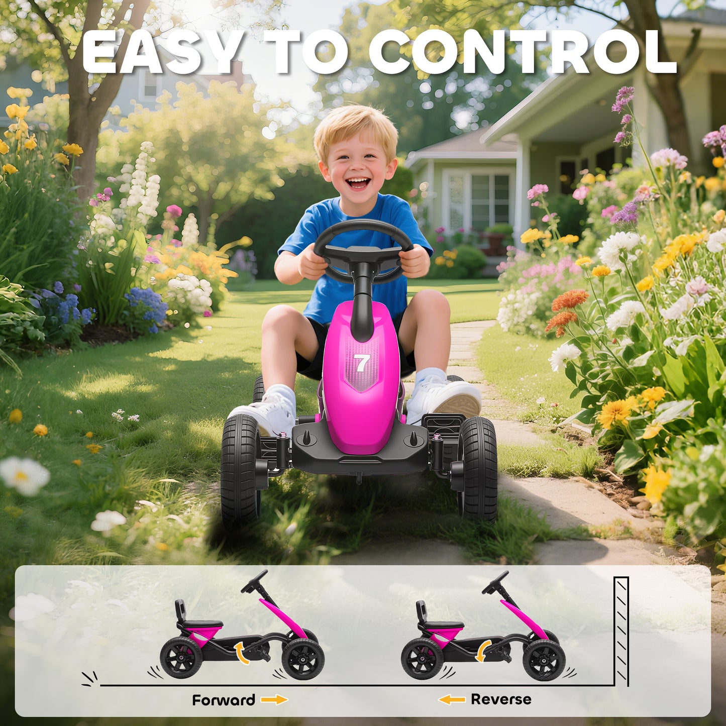 Pedal Go Kart for Kids 2-5 Years, with Silent EVA Wheels, Metal Frame