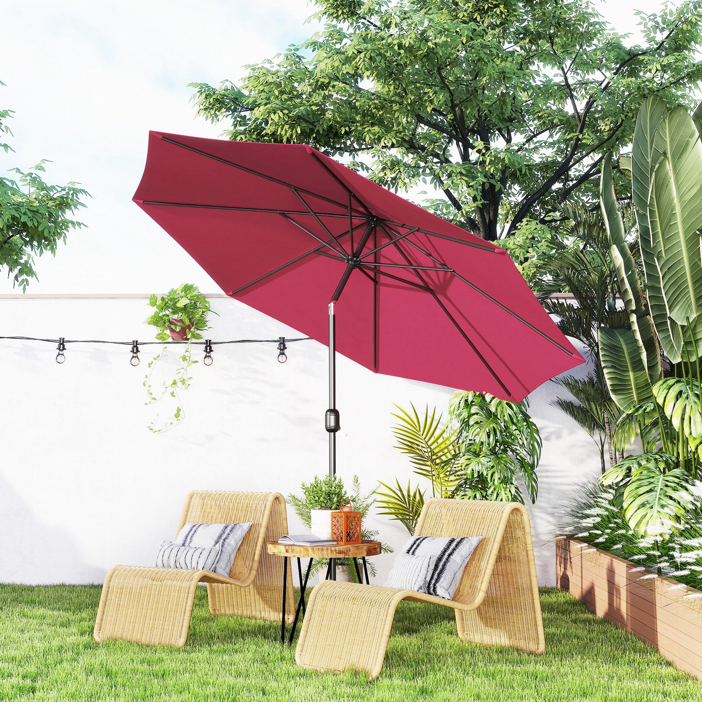 3(m) Tilting Parasol Garden Umbrellas, Outdoor Sun Shade with 8 Ribs