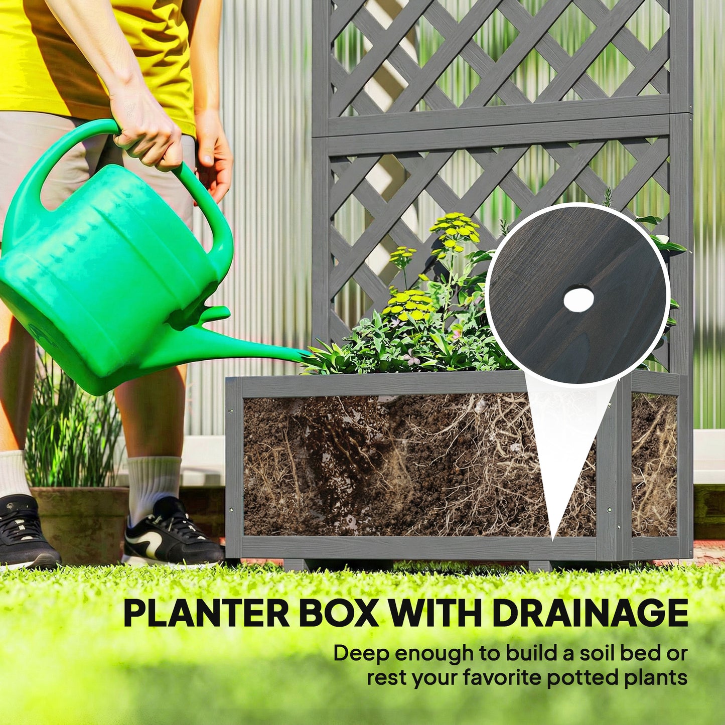 Wood Planter with Trellis for Climbing Plants, Raised Bed