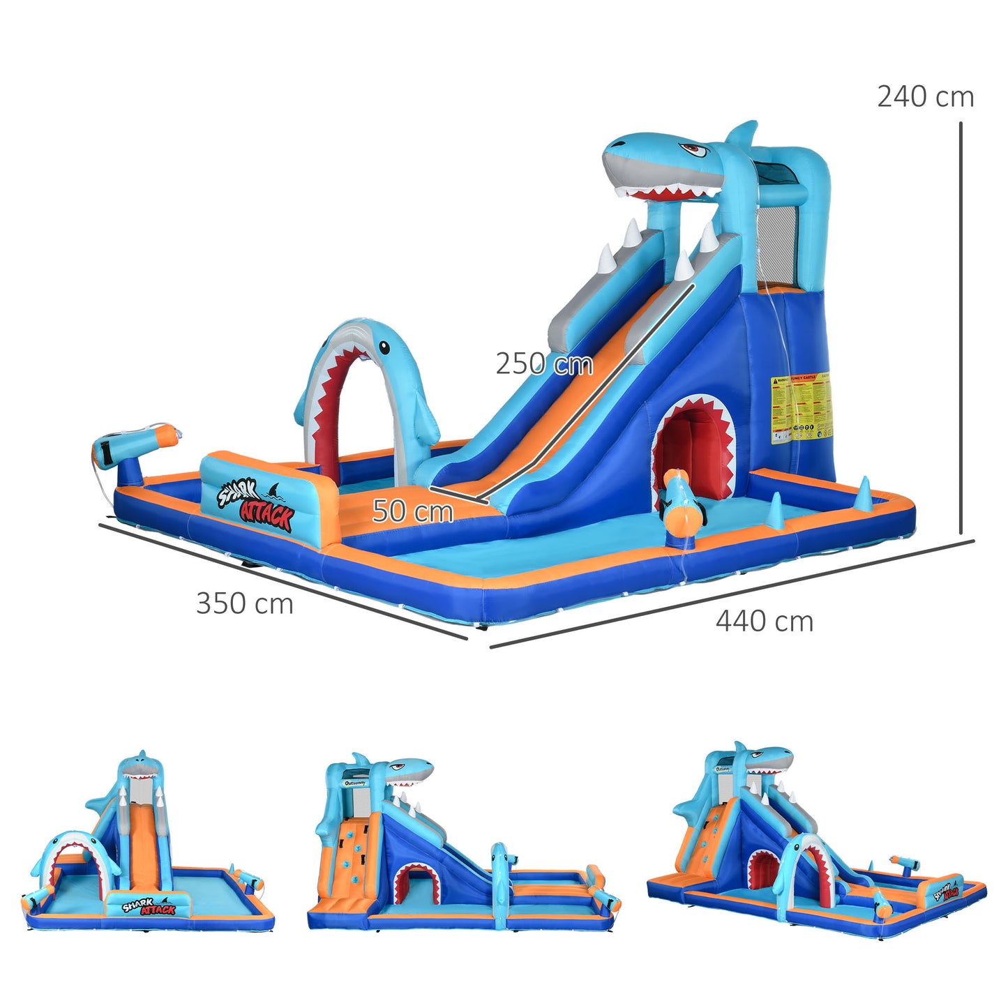 6 in 1 Shark-Themed Bouncy Castle, Inflatable Water Park, with Slide