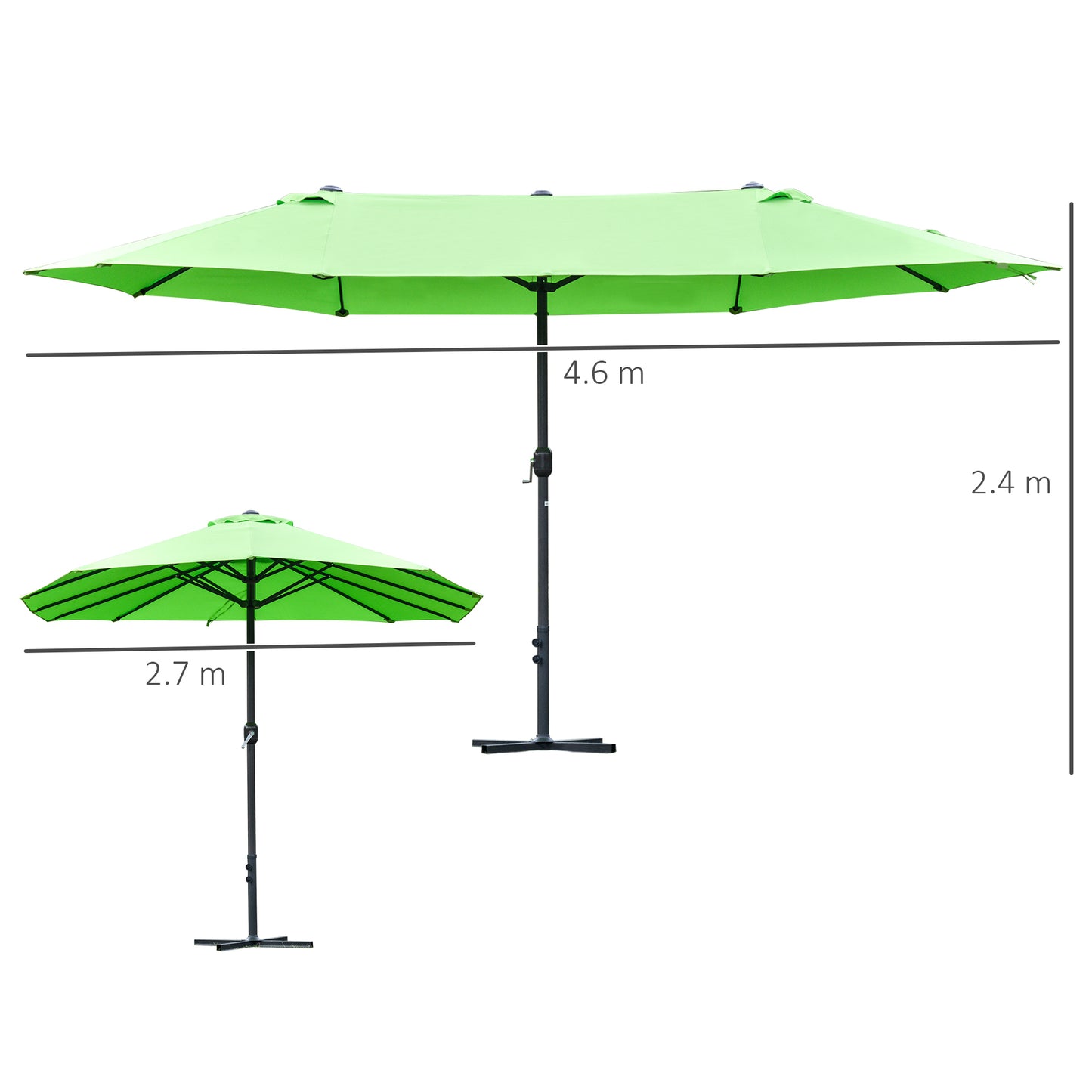 4.6M Sun Umbrella Canopy Double-sided Crank Sun Shade w/ Cross Base (1)