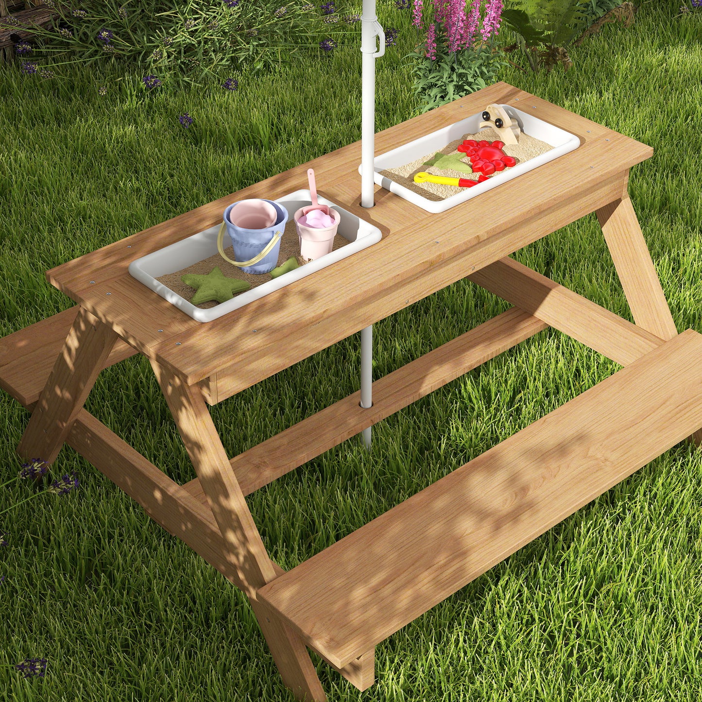 Kids Picnic Table, Sand and Water Table with Wooden Benches