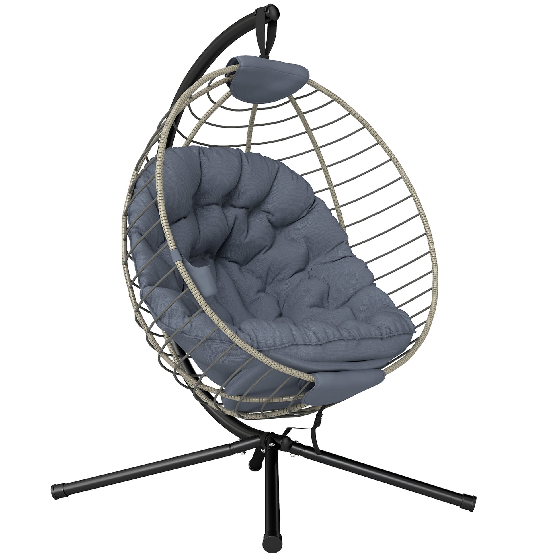 PE Rattan Swing Chair, Outdoor Hanging Chair with Metal Stand