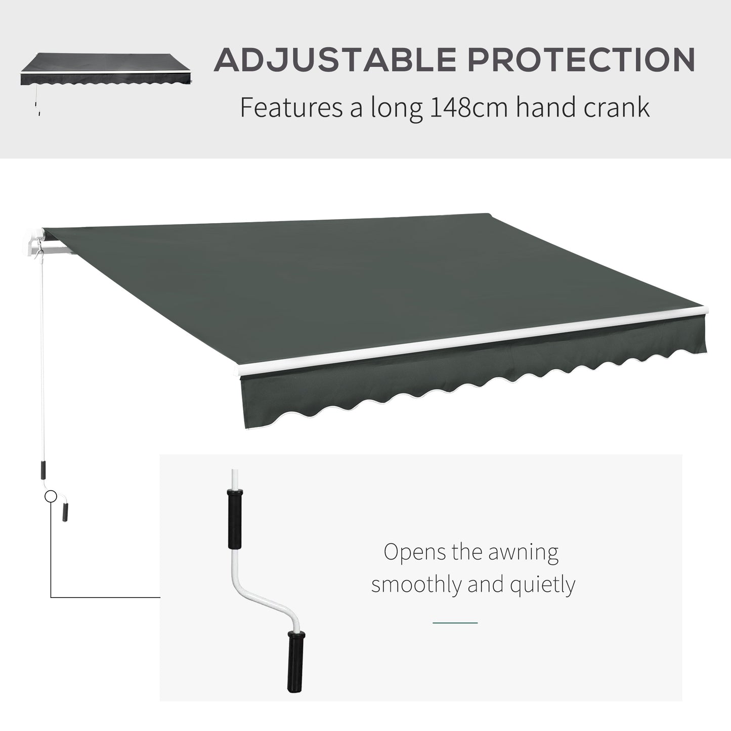 3.5M x 2.5M Manual Awning Canopy Retractable Sun Shade Shelter