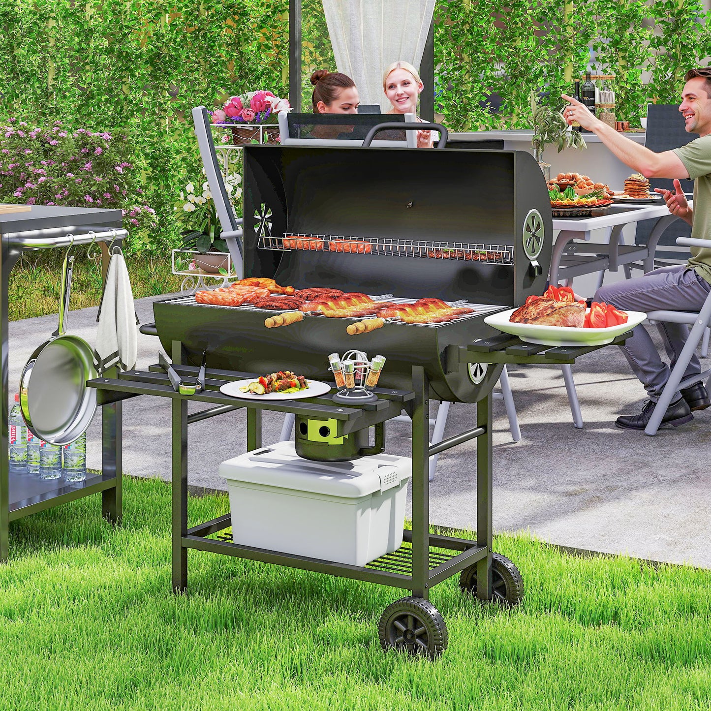 Charcoal BBQ Grill with Foldable Front Side Shelf
