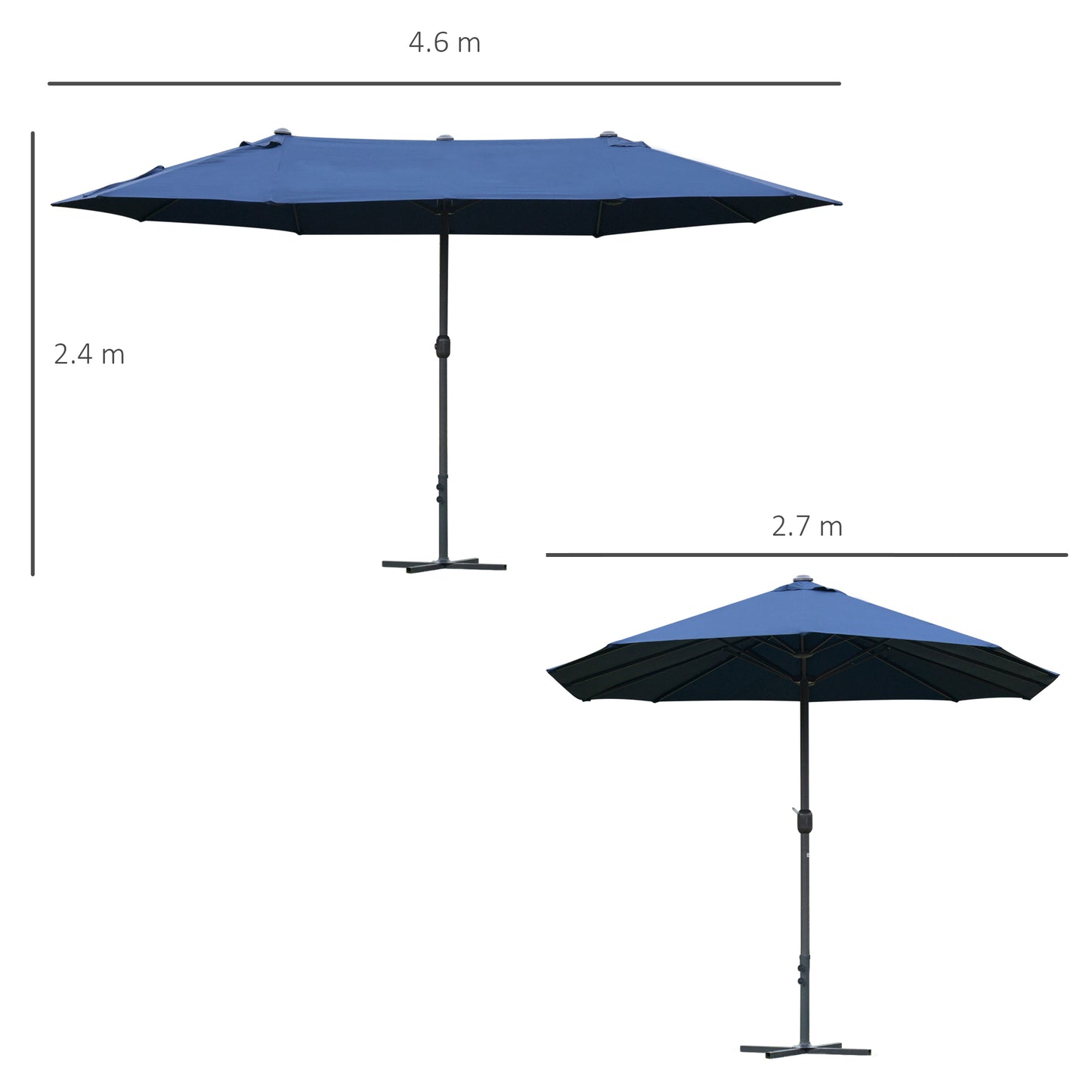 4.6M Sun Umbrella Canopy Double-sided Crank Sun Shade w/ Cross Base (1)