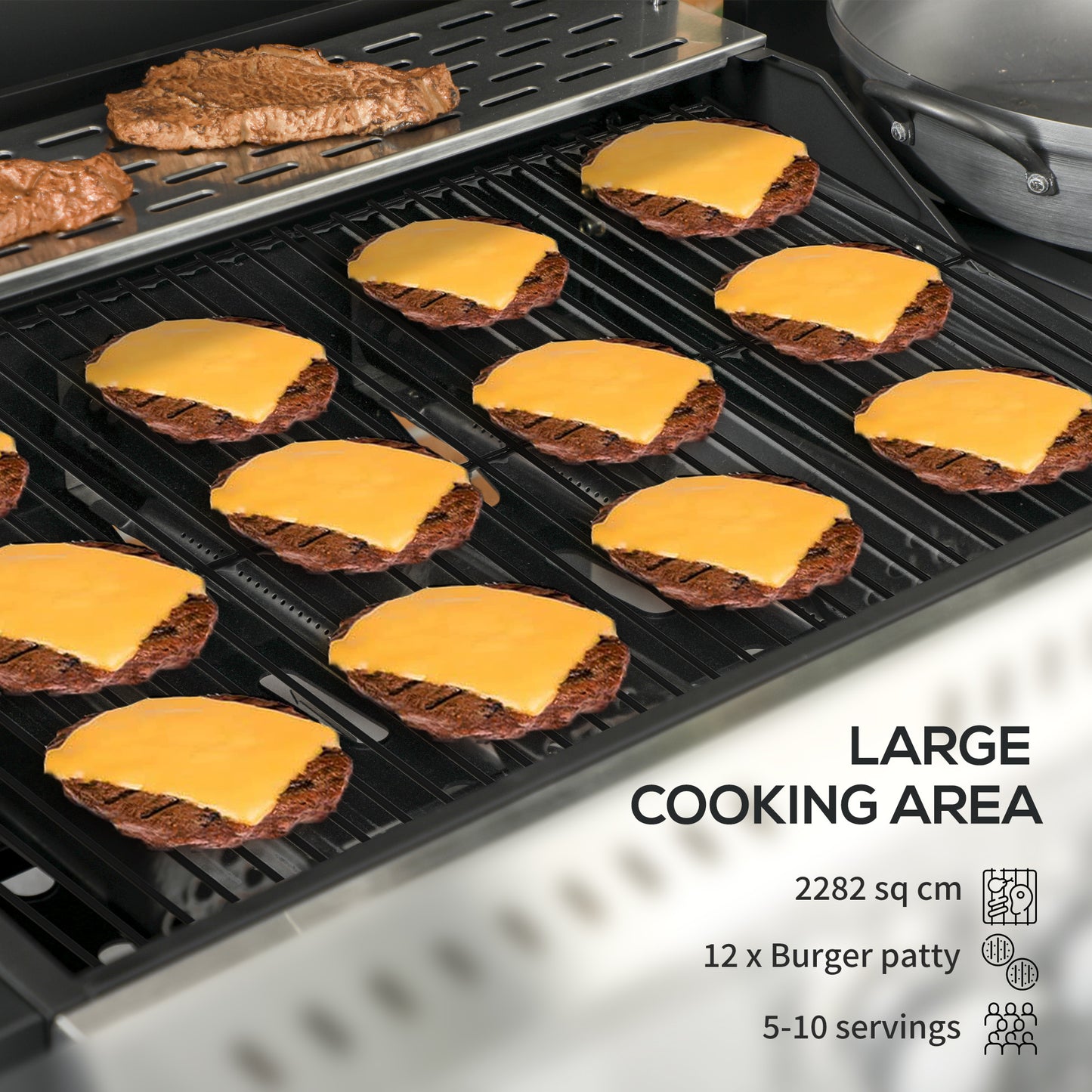 Four-Burner Steel Gas Grill, with Thermometer