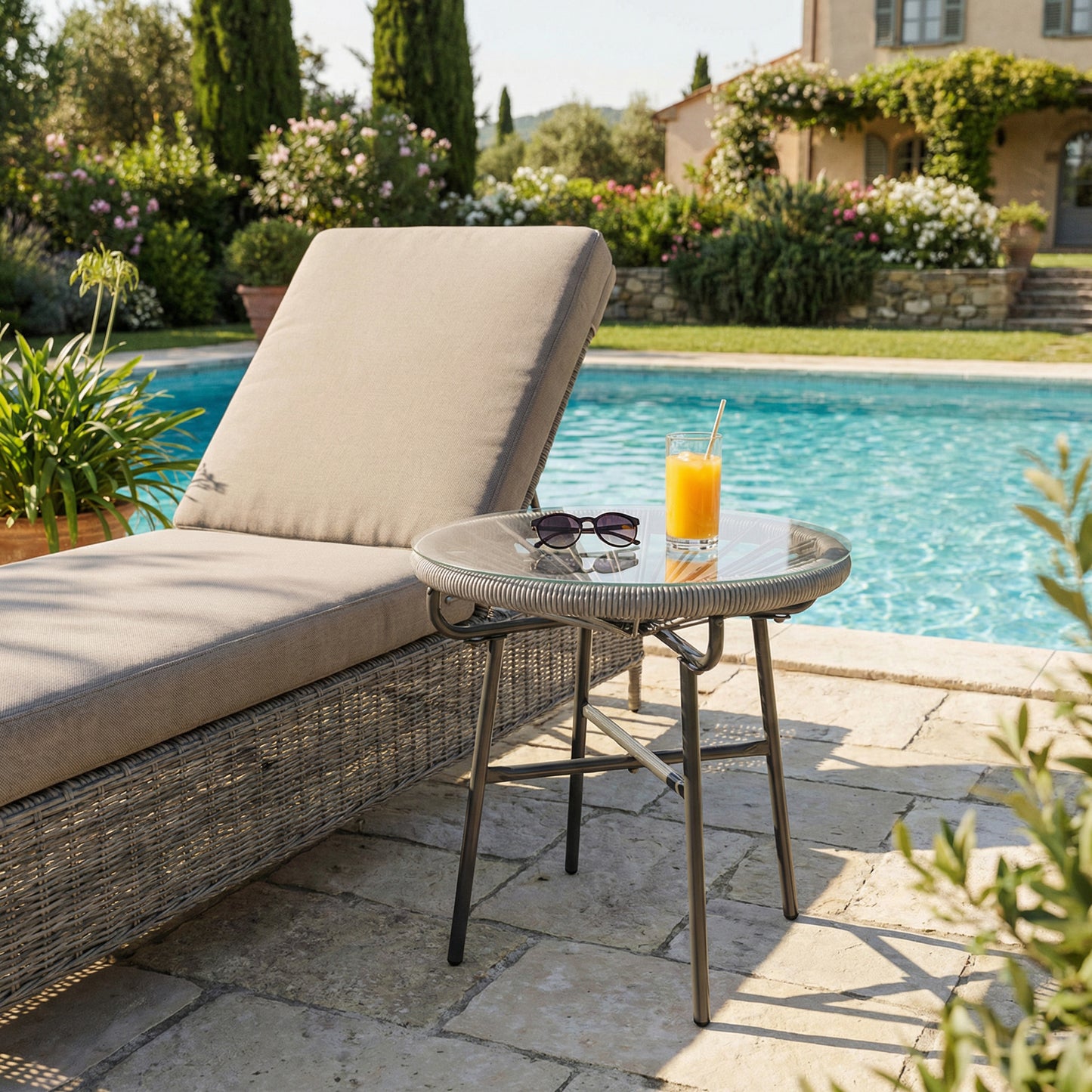 Rattan Side Table, Round Outdoor Coffee Table (1)