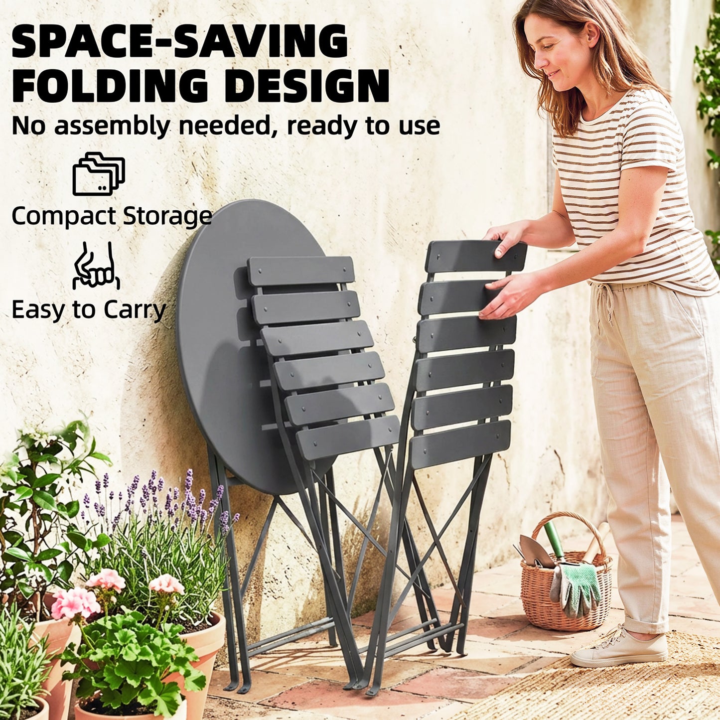 Folding Garden Bistro Set, Outdoor Round Bistro Table