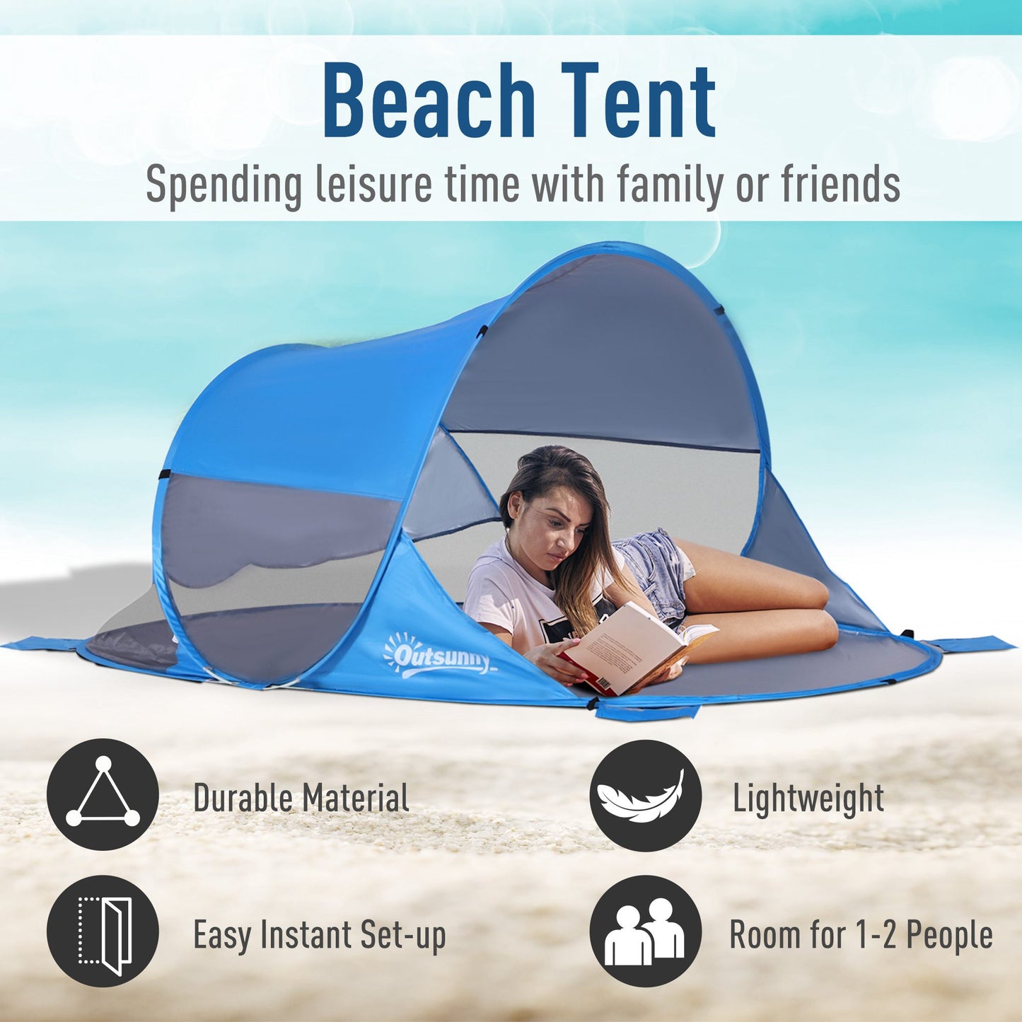 Fibreglass Frame 2 Person Pop-Up Lightweight Camping Tent