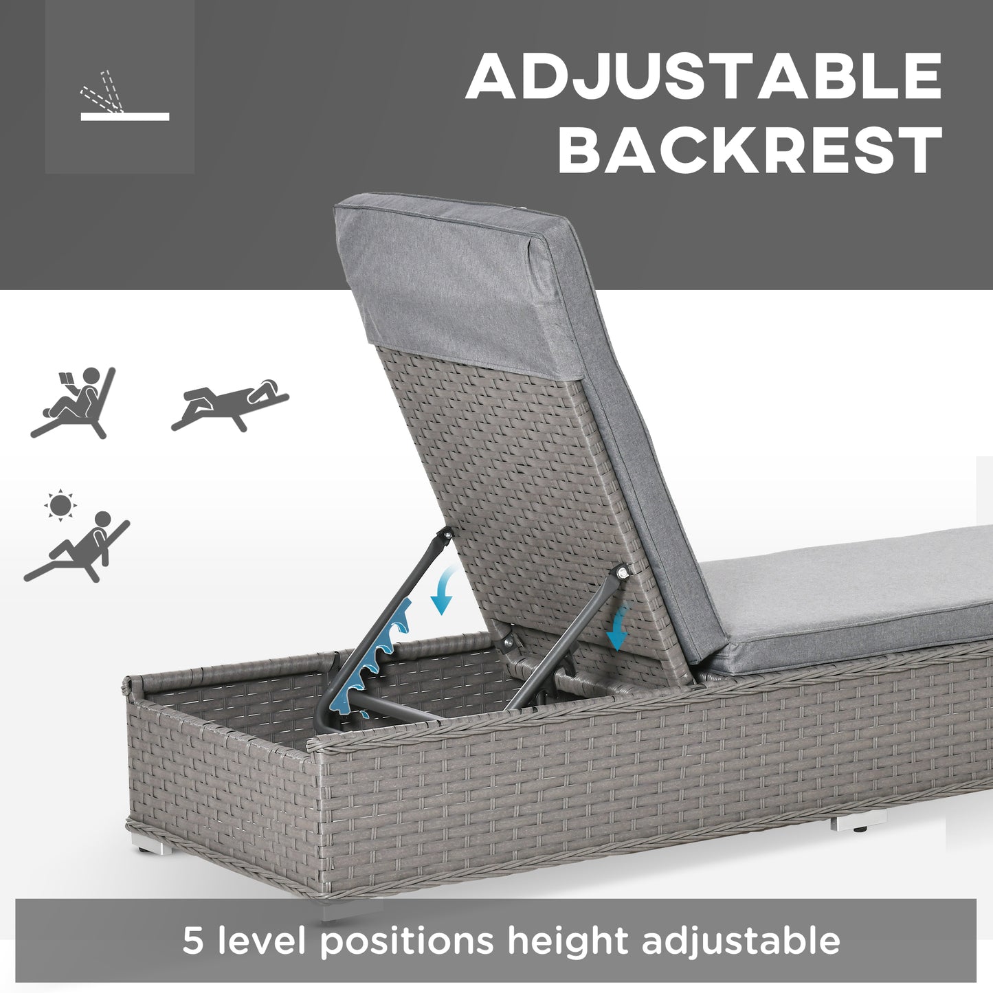 3 Pieces Rattan Sun Lounger Set with Aluminium Frame