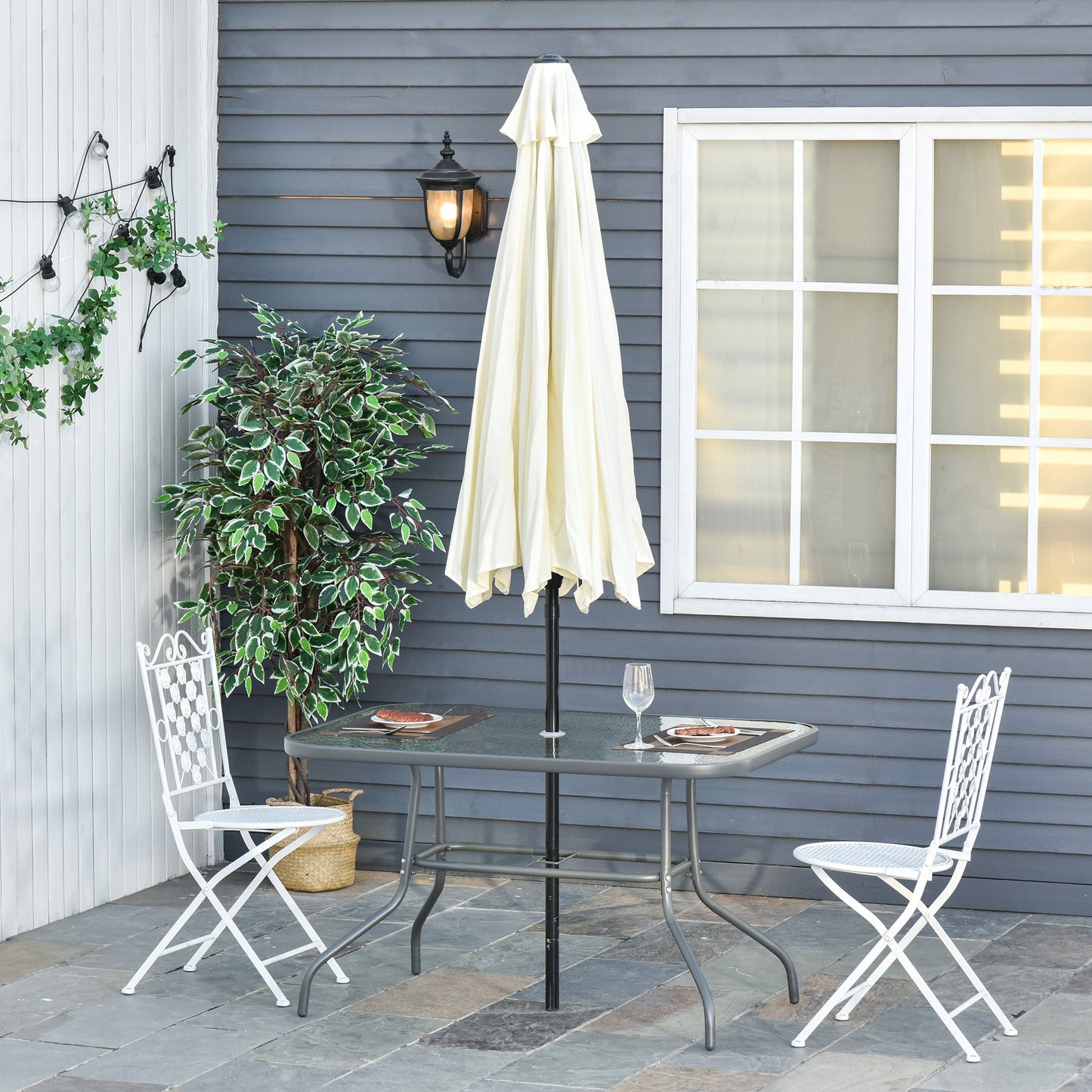 Garden Dining Table Glass Top Metal Frame