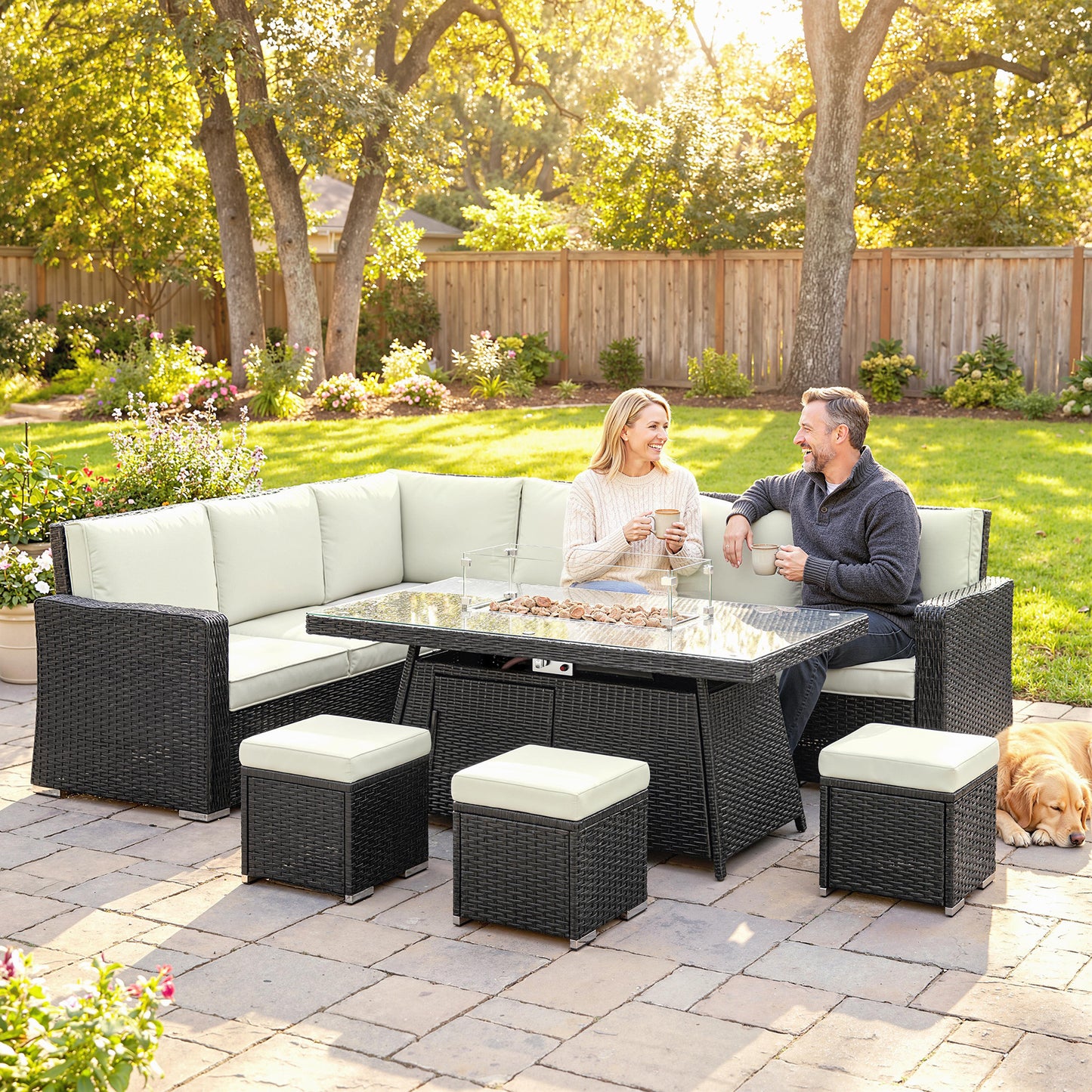 7 Pieces PE Rattan Garden Furniture Set, 50