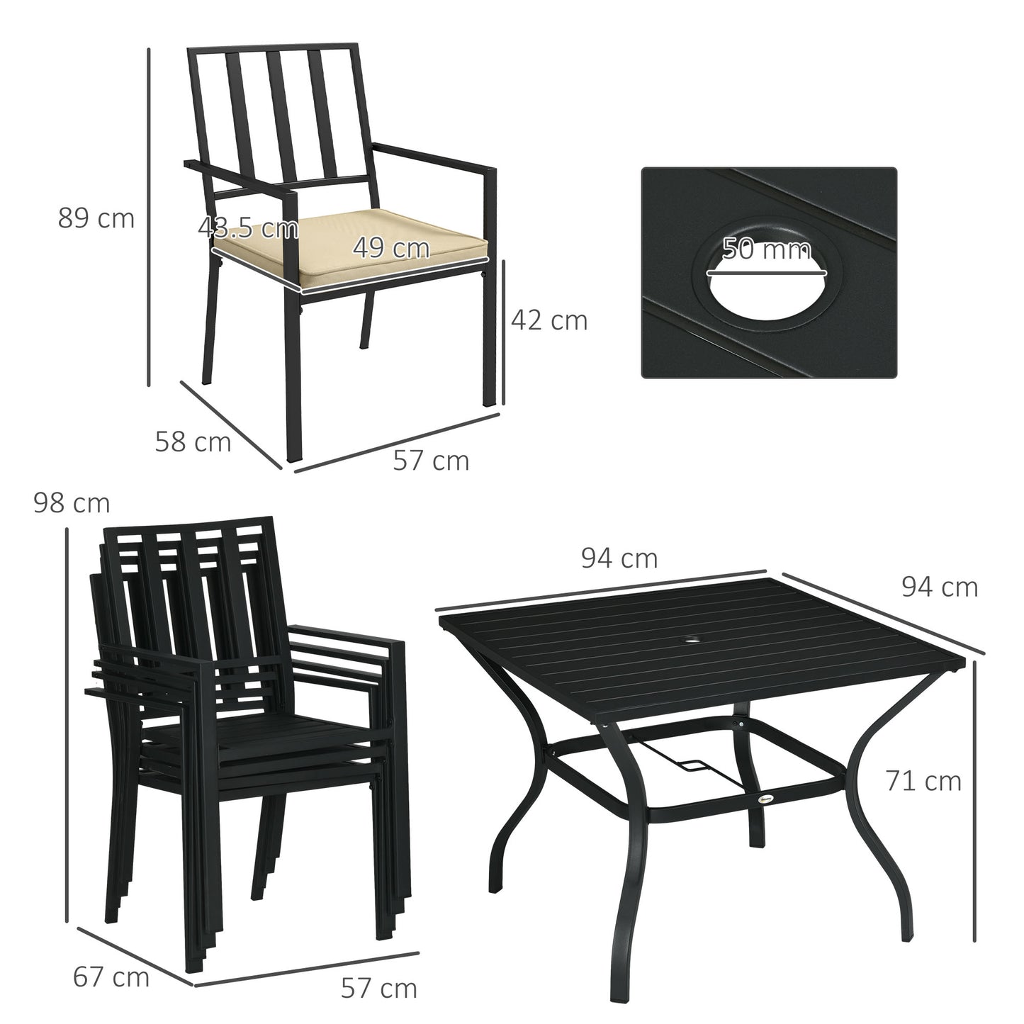 5 Pieces Garden Dining Set with Cushions