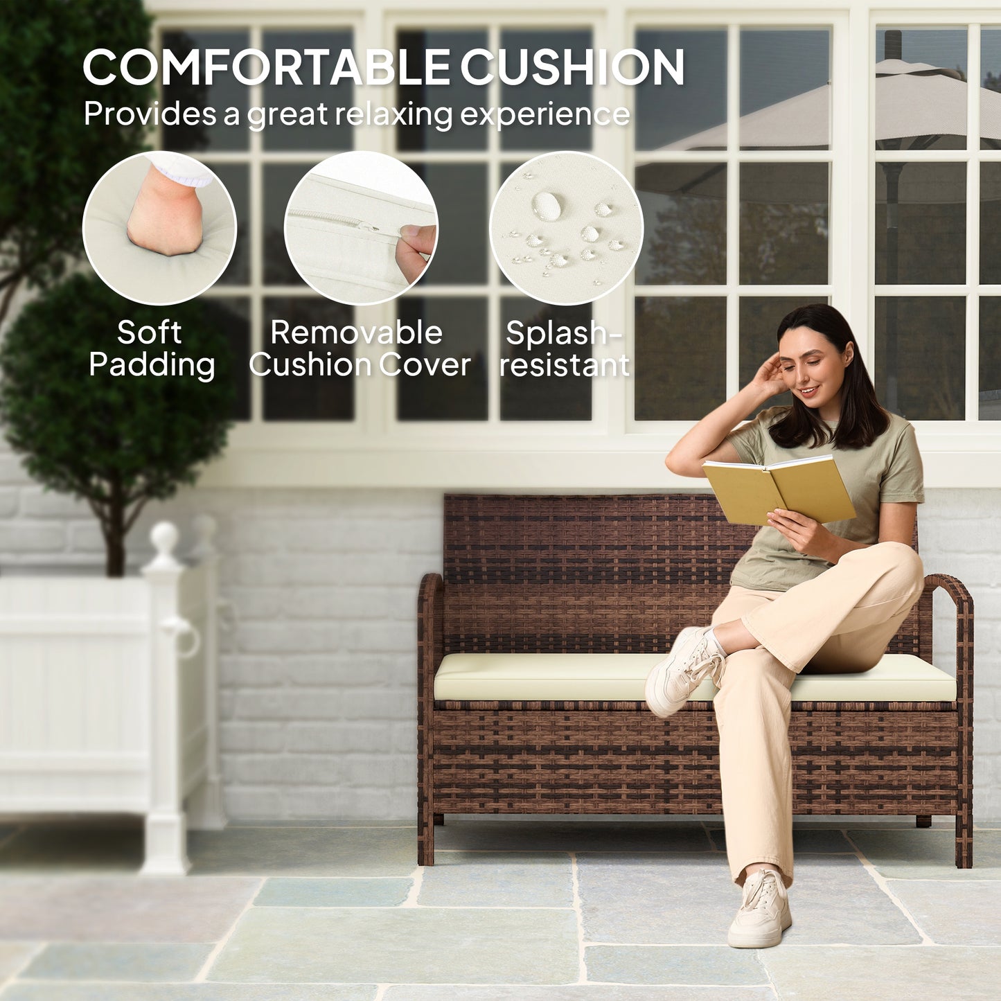 125L Storage Garden Bench, with Cushion