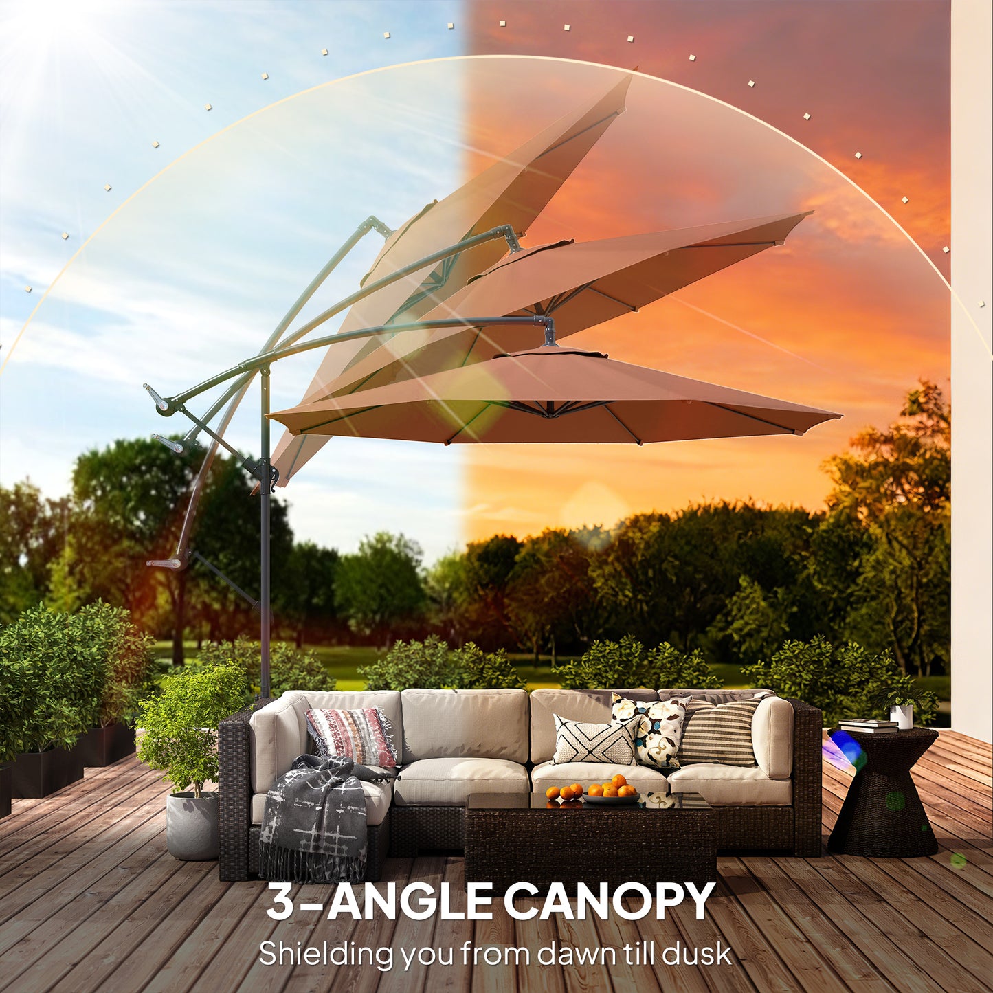 3 m Overhanging Cantilever Parasol, with Cross Base