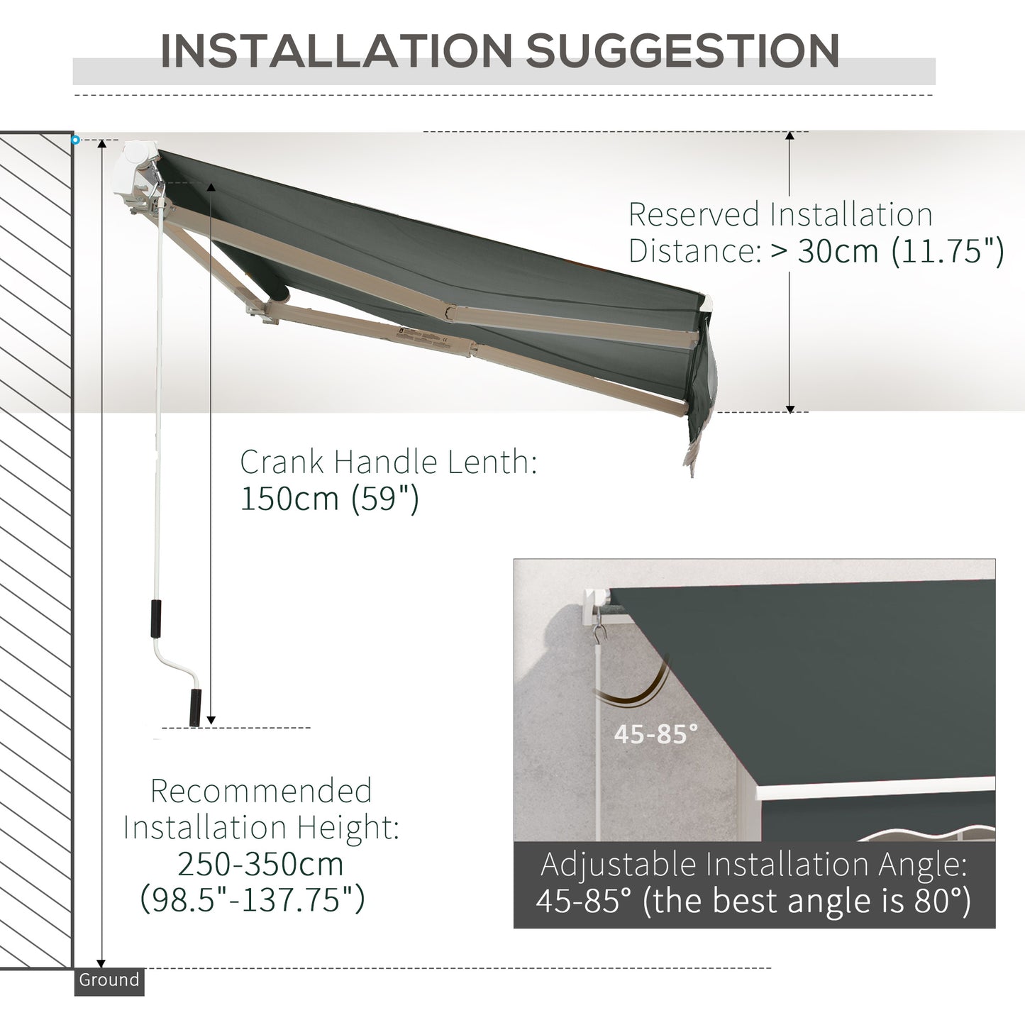 3.5M x 2.5M Manual Awning Canopy Retractable Sun Shade Shelter