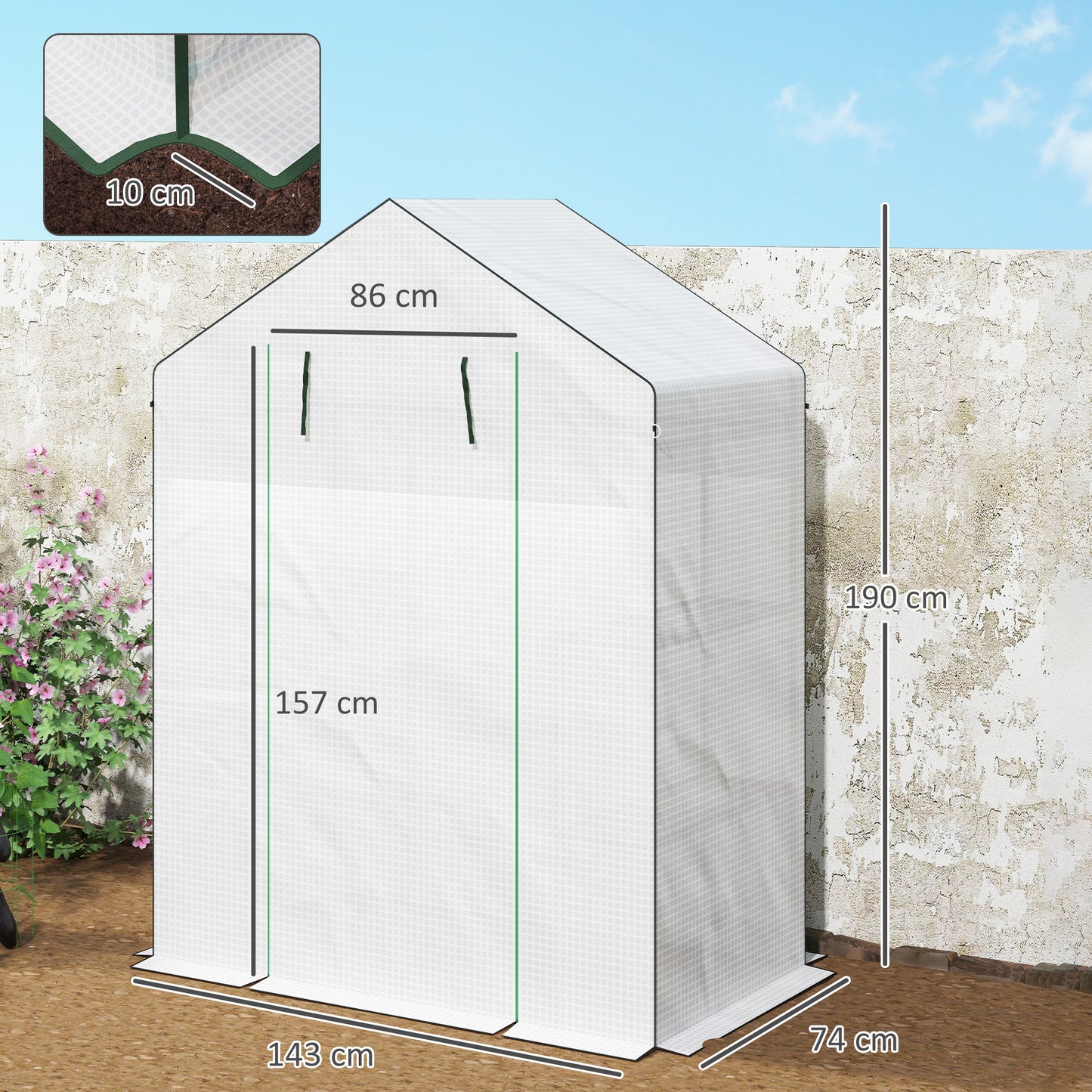 143 x 74cm Walk-In Greenhouse, with Shelves