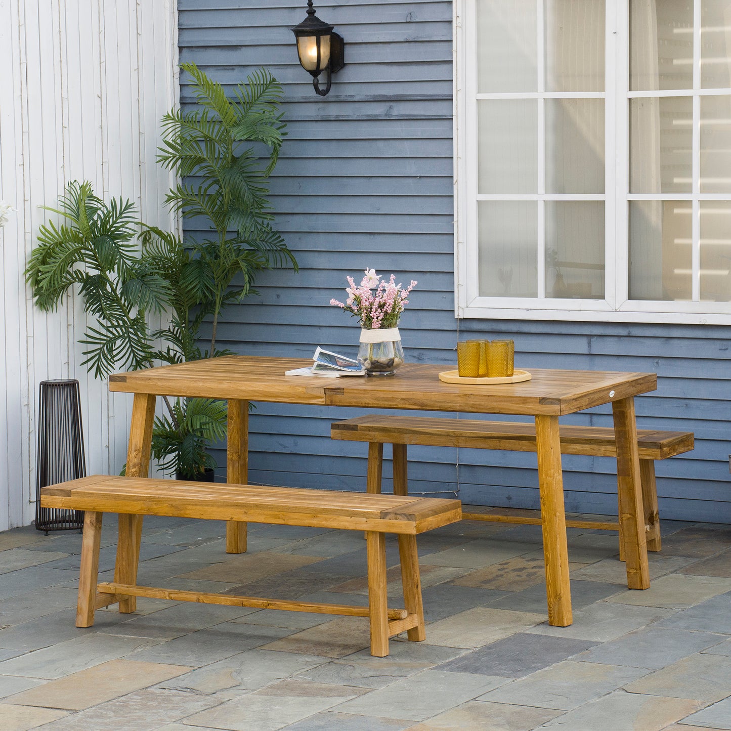 3 Pieces Picnic Bench Set with Table and 2 Benches (1)