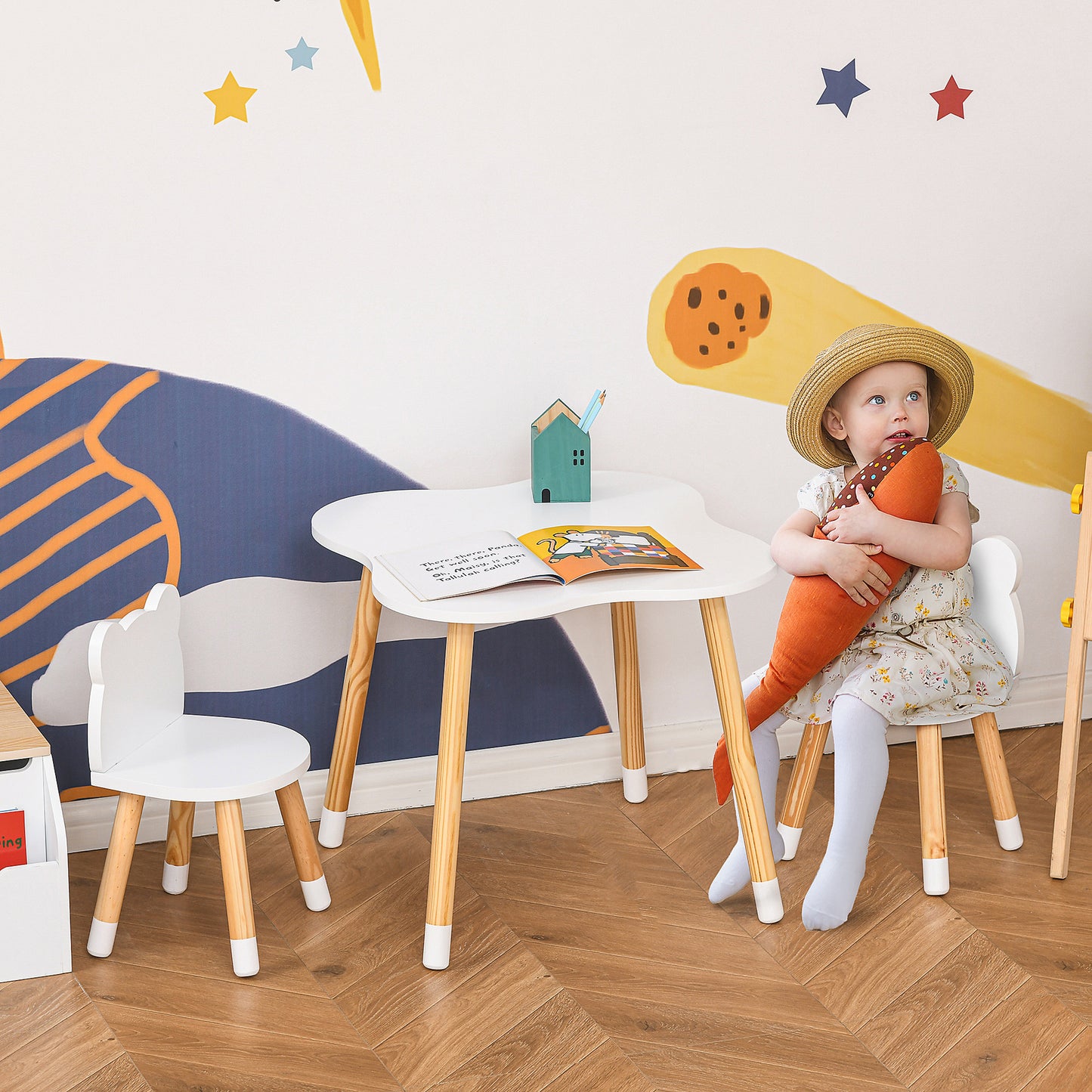 3-Piece Kids Table and Chair Set with 2 Bear-Shaped Chairs