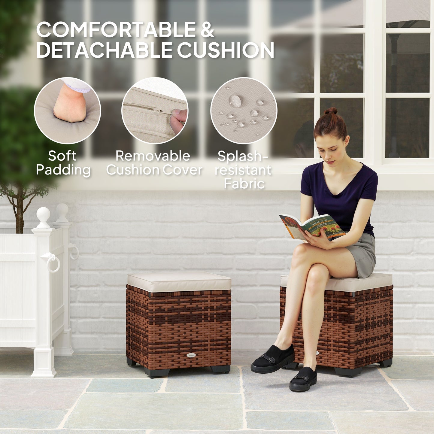 Set of 2 Rattan Storage Ottoman