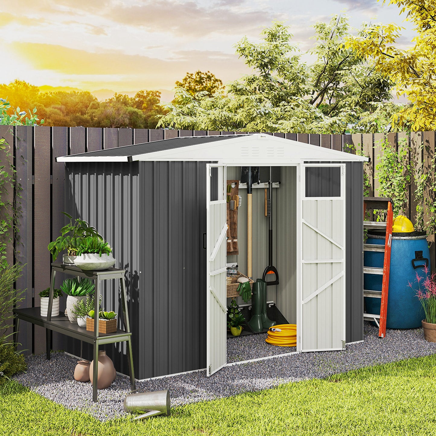 8 x 4 ft Metal Garden Shed, Garden Storage Shed with Window