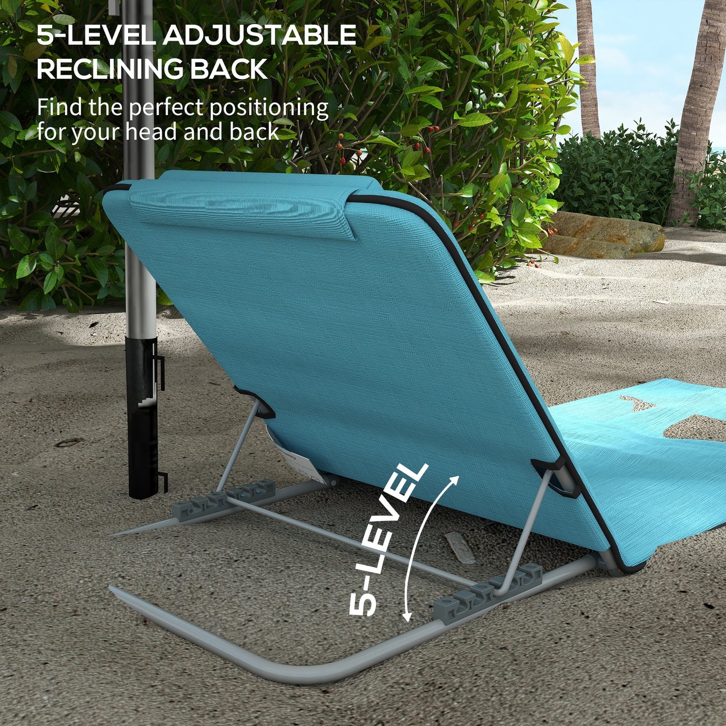 Set of Two Metal Frame Beach Chairs, with Reclining Backs