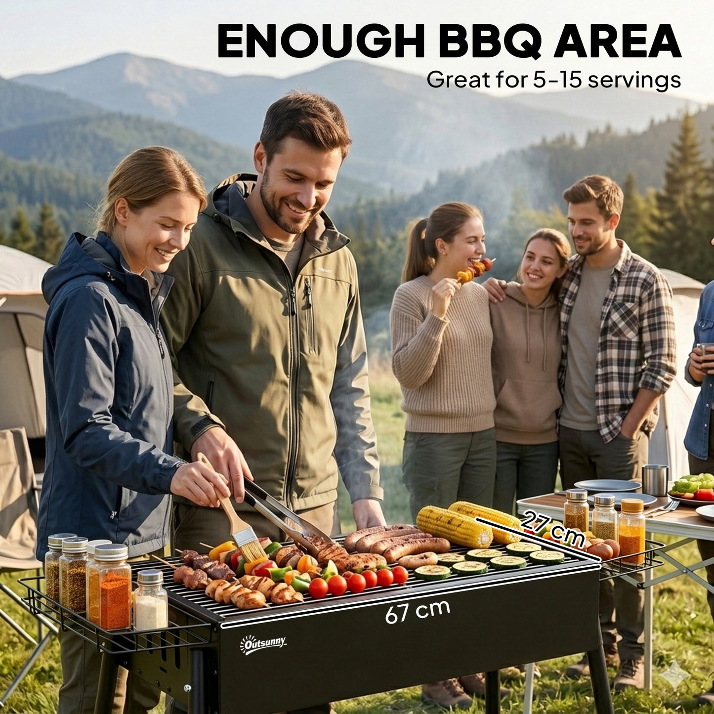 Portable Charcoal BBQ Grill with Seasoning Baskets