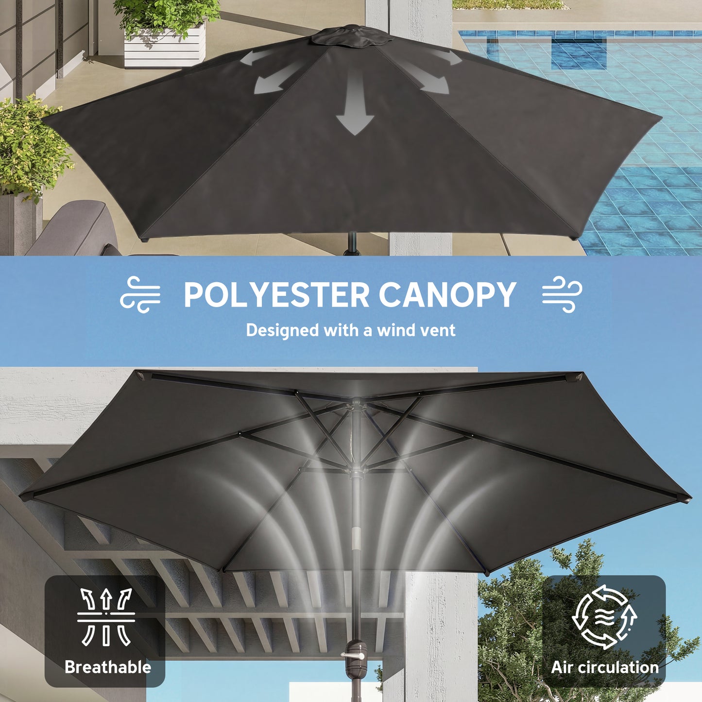 2.6 m Garden Parasol Umbrella with Aluminium Pole (1)