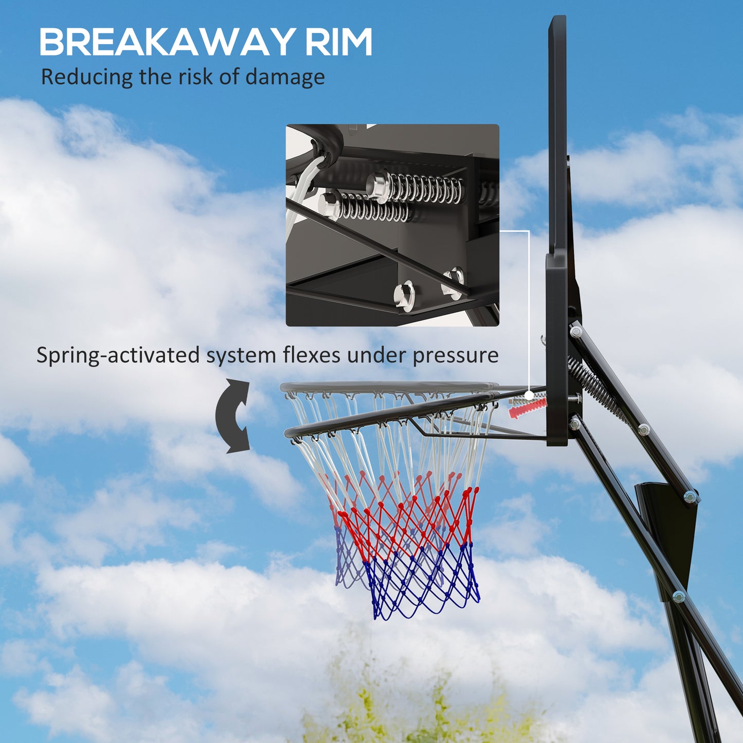 245-305cm Adjustable Basketball Hoop and Stand, with Wheels