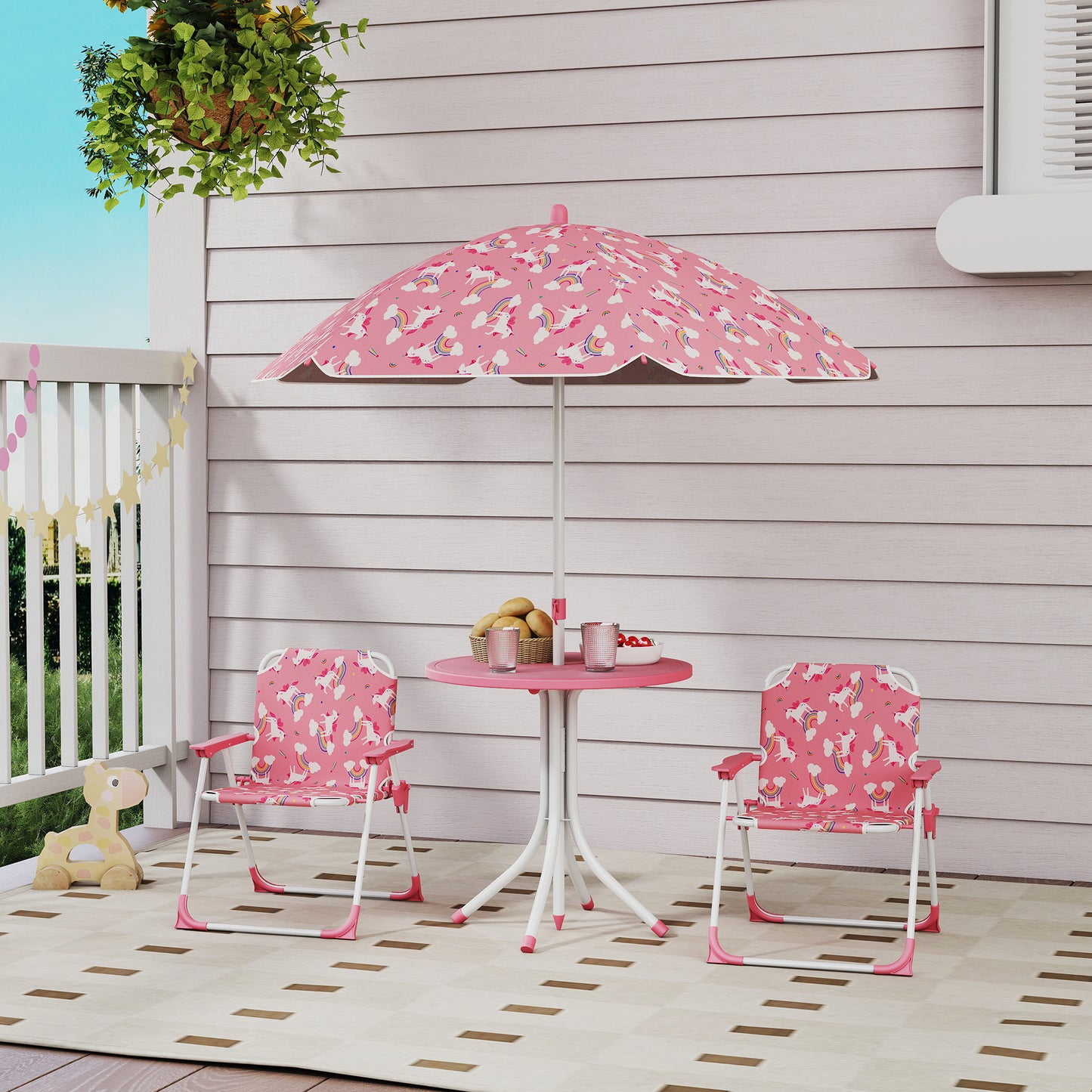 Kids Patio Table and Chair Set, Kids Garden Furniture with Umbrella