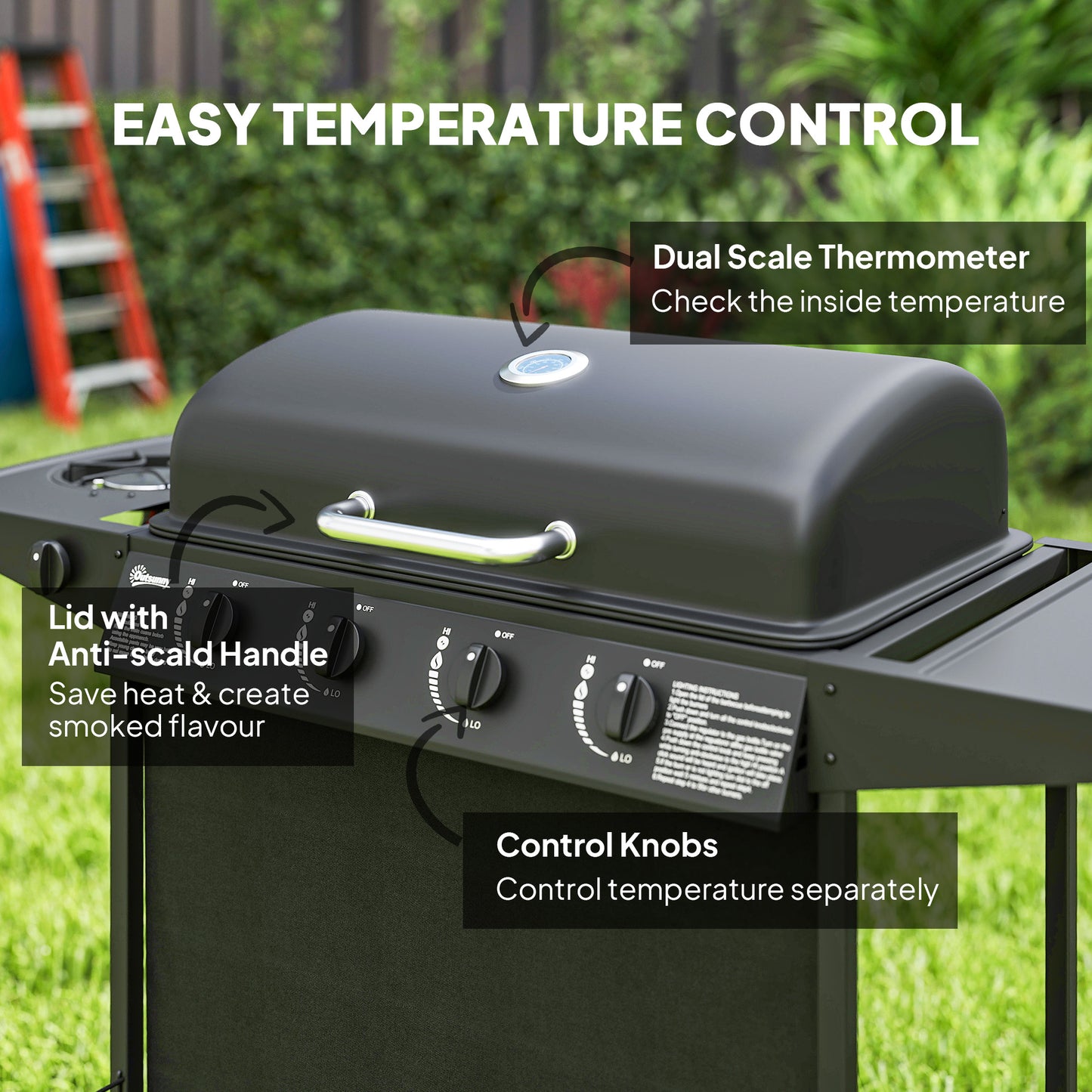 4+1 Burner Gas BBQ Grill, Portable Gas Barbecue Grill