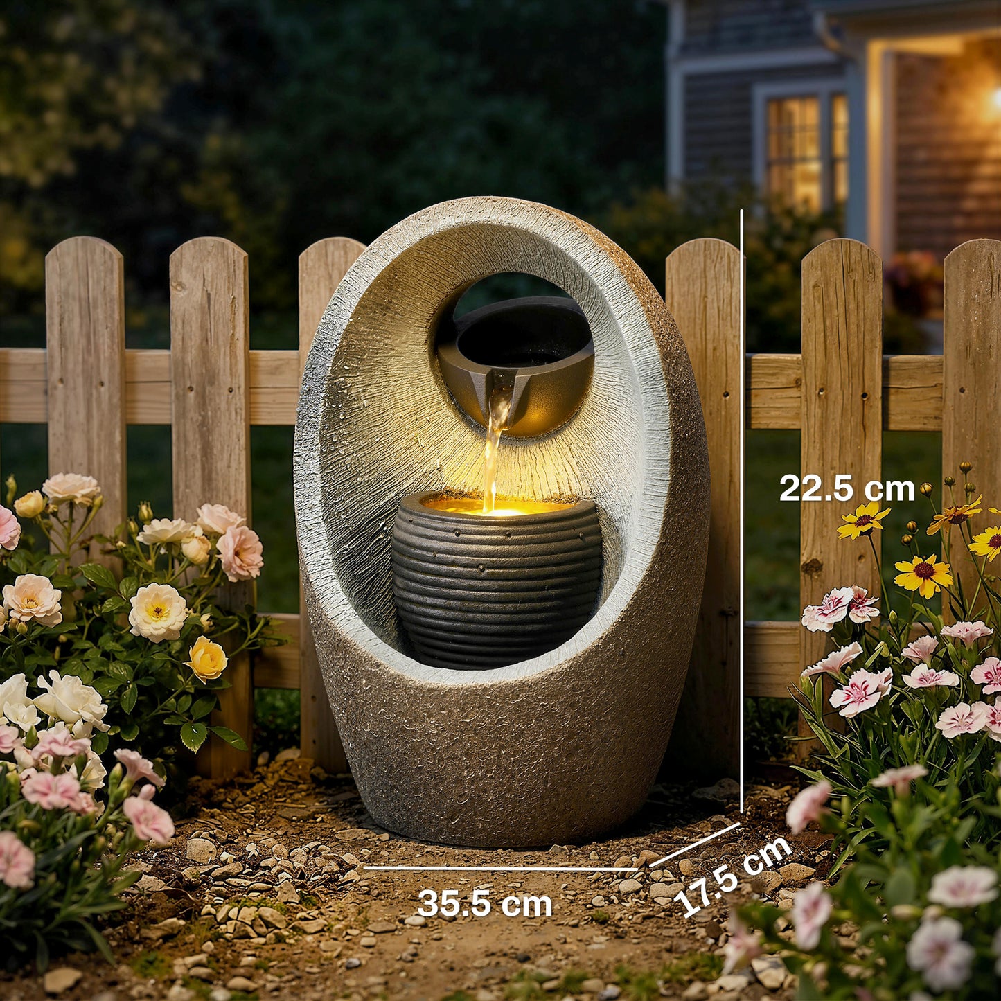 Water Feature with 2-Tier Bowls