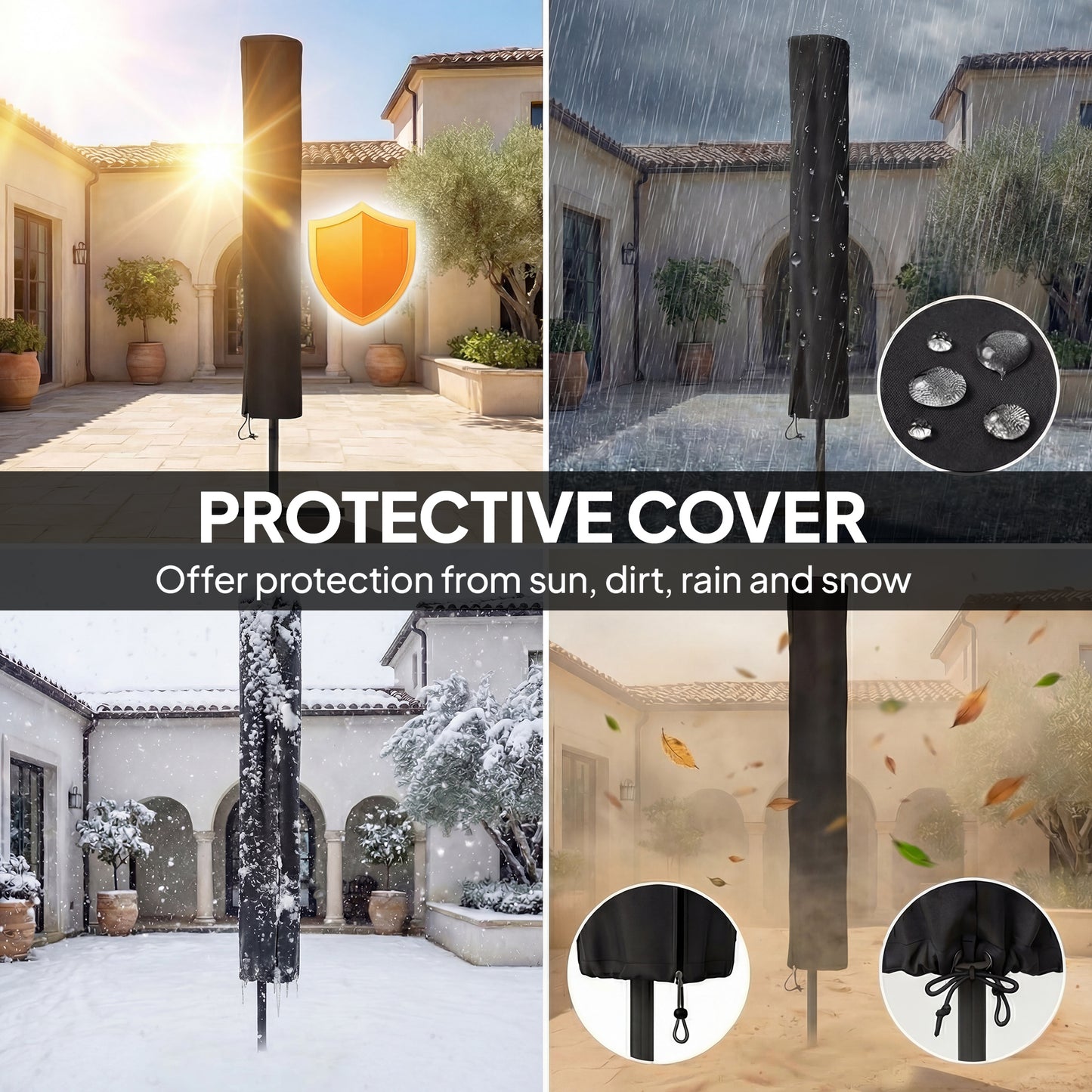 2.6 m Garden Parasol Umbrella with LED Solar Light, Parasol Cover