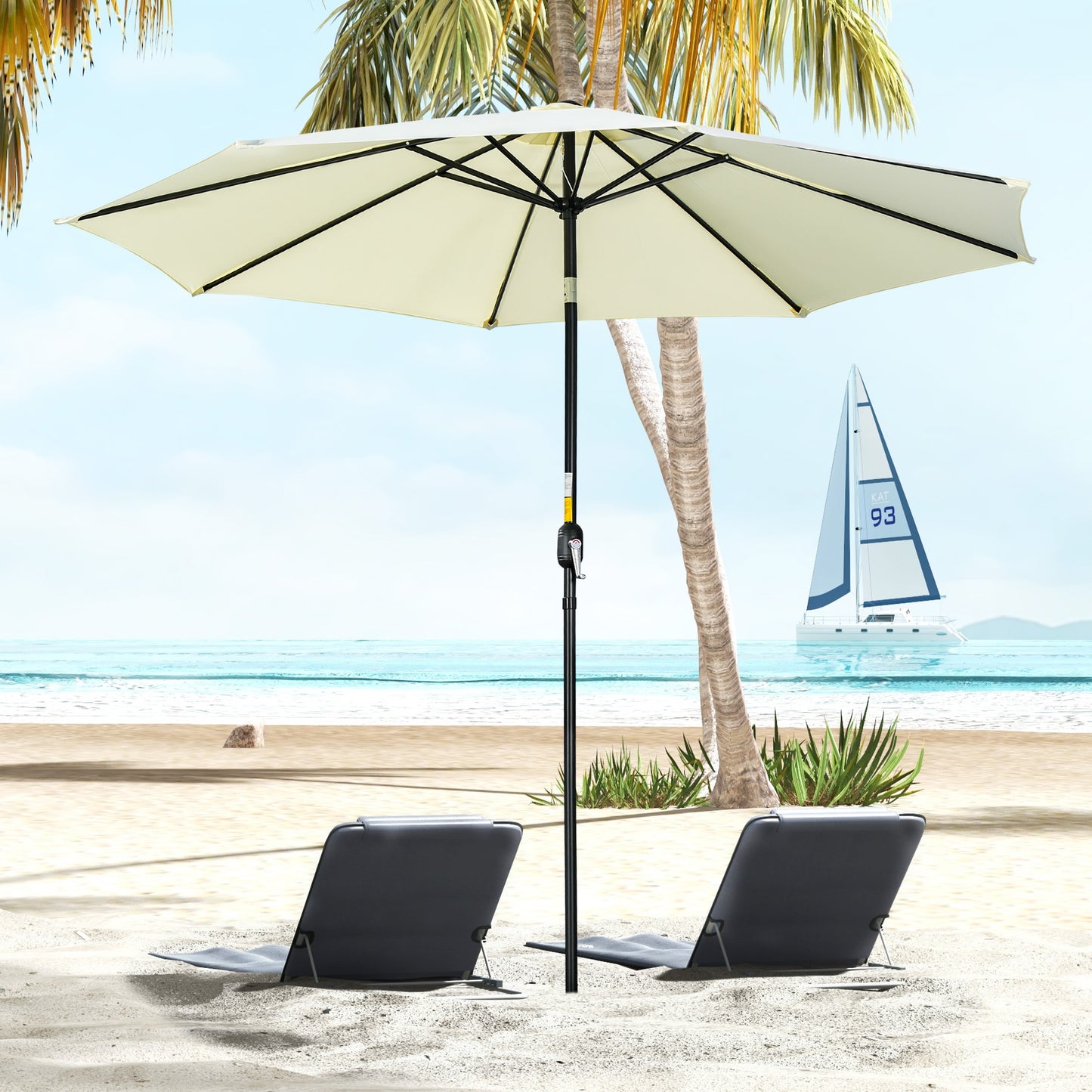 3(m) Tilting Parasol Garden Umbrellas, Outdoor Sun Shade with 8 Ribs